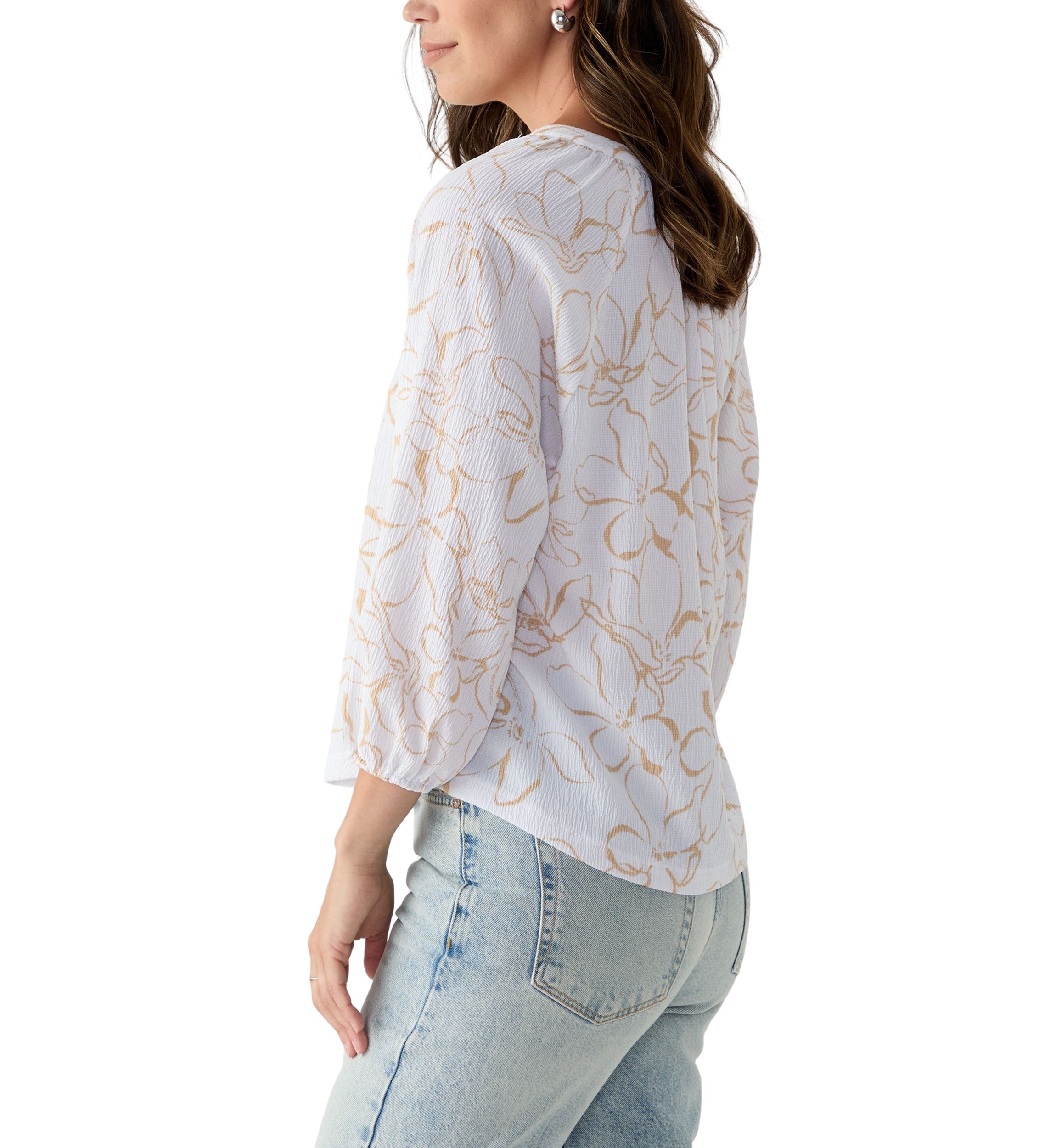 Womens 3/4 Sleeve Tie Back Printed Top