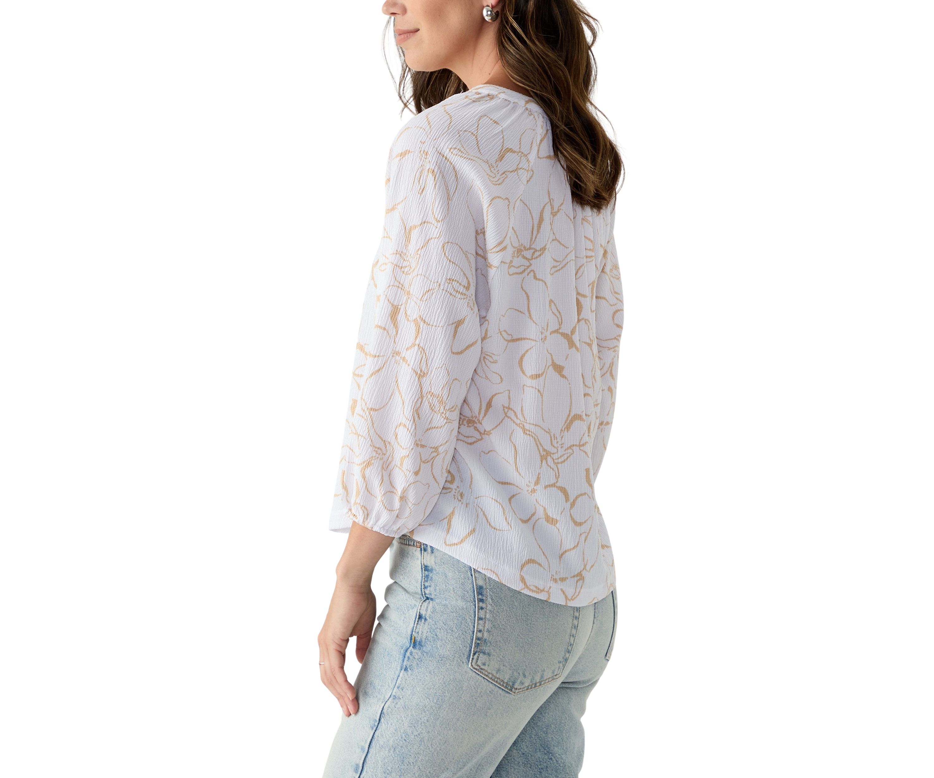 Womens 3/4 Sleeve Tie Back Printed Top