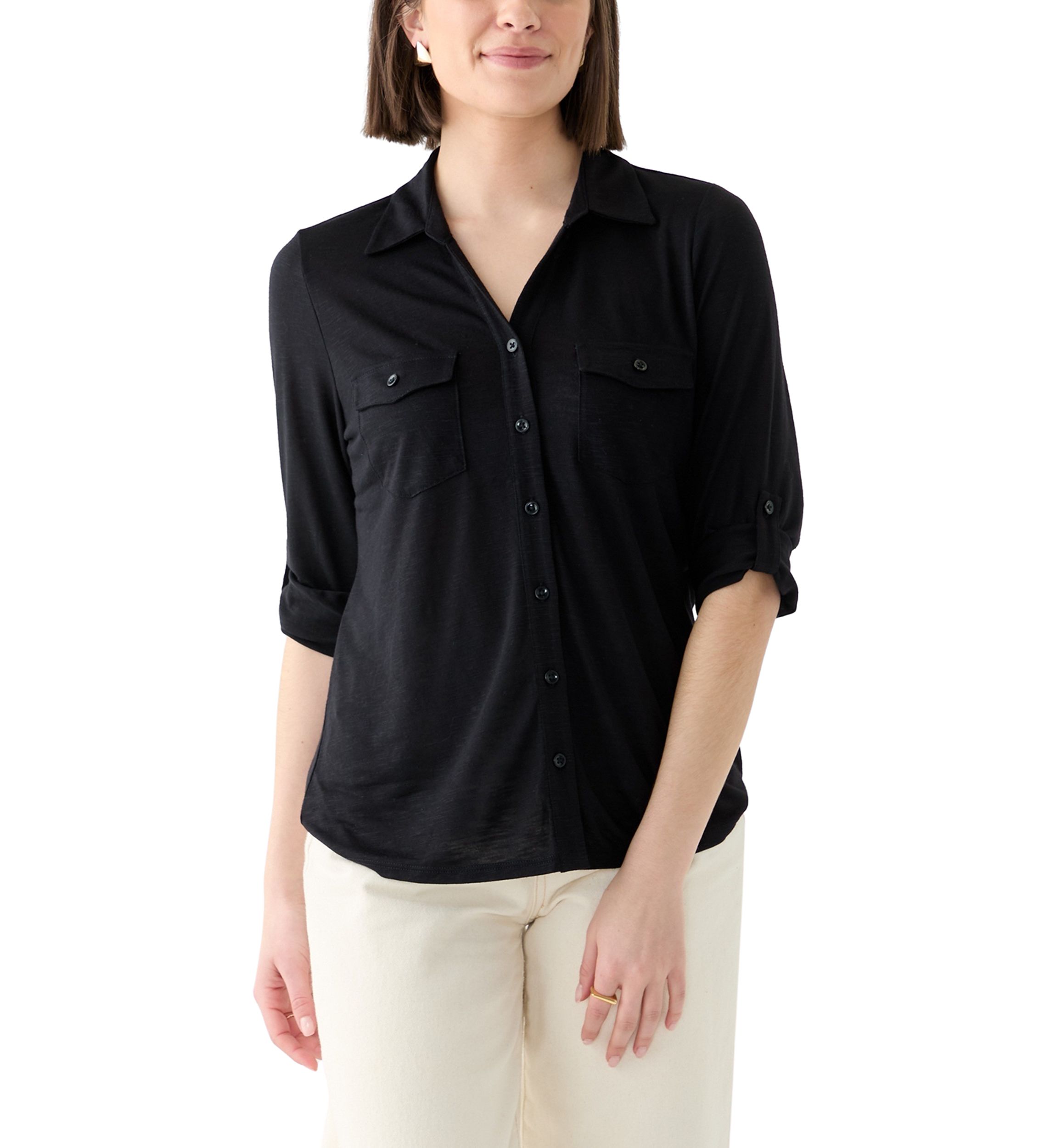 Womens 3/4 Sleeve Button Front Blouse