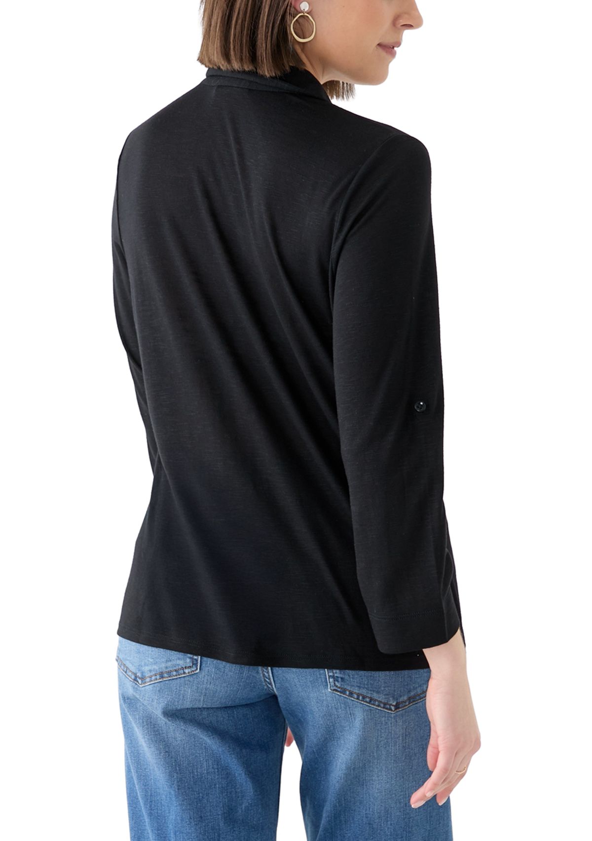 Womens 3/4 Sleeve Button Front Blouse