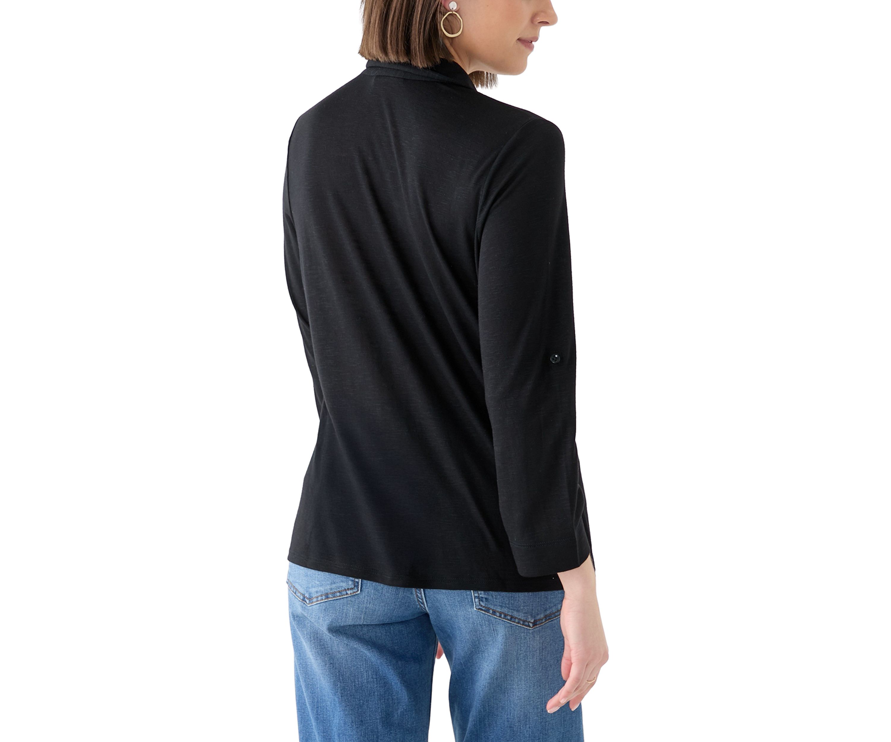 Womens 3/4 Sleeve Button Front Blouse