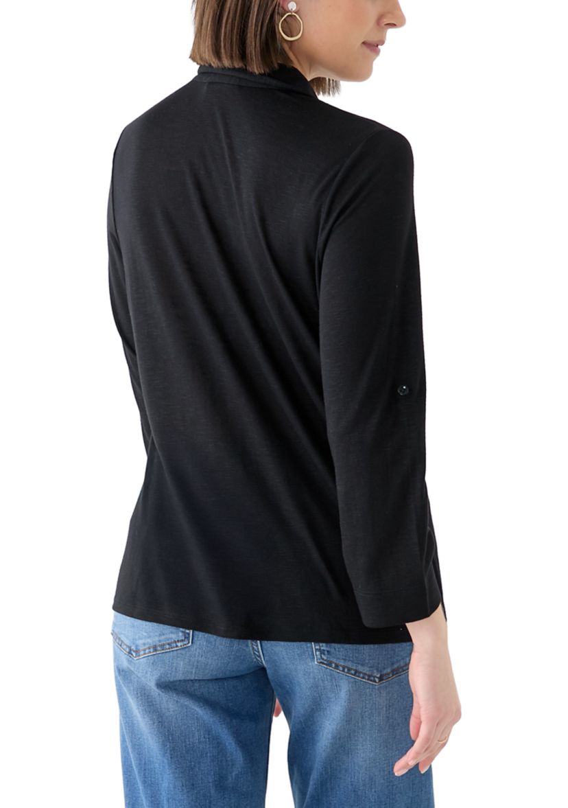 Womens 3/4 Sleeve Button Front Blouse