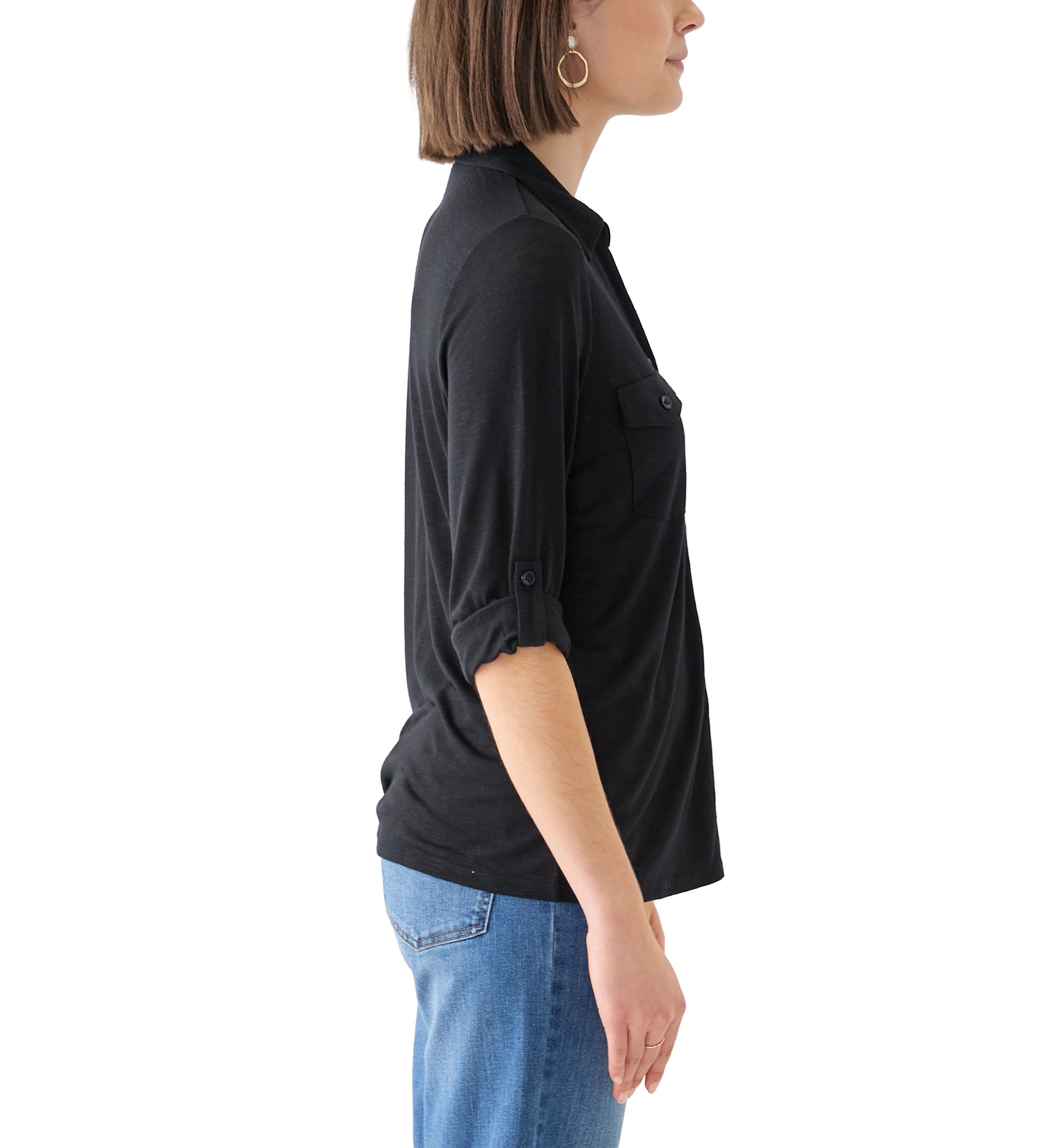 Womens 3/4 Sleeve Button Front Blouse