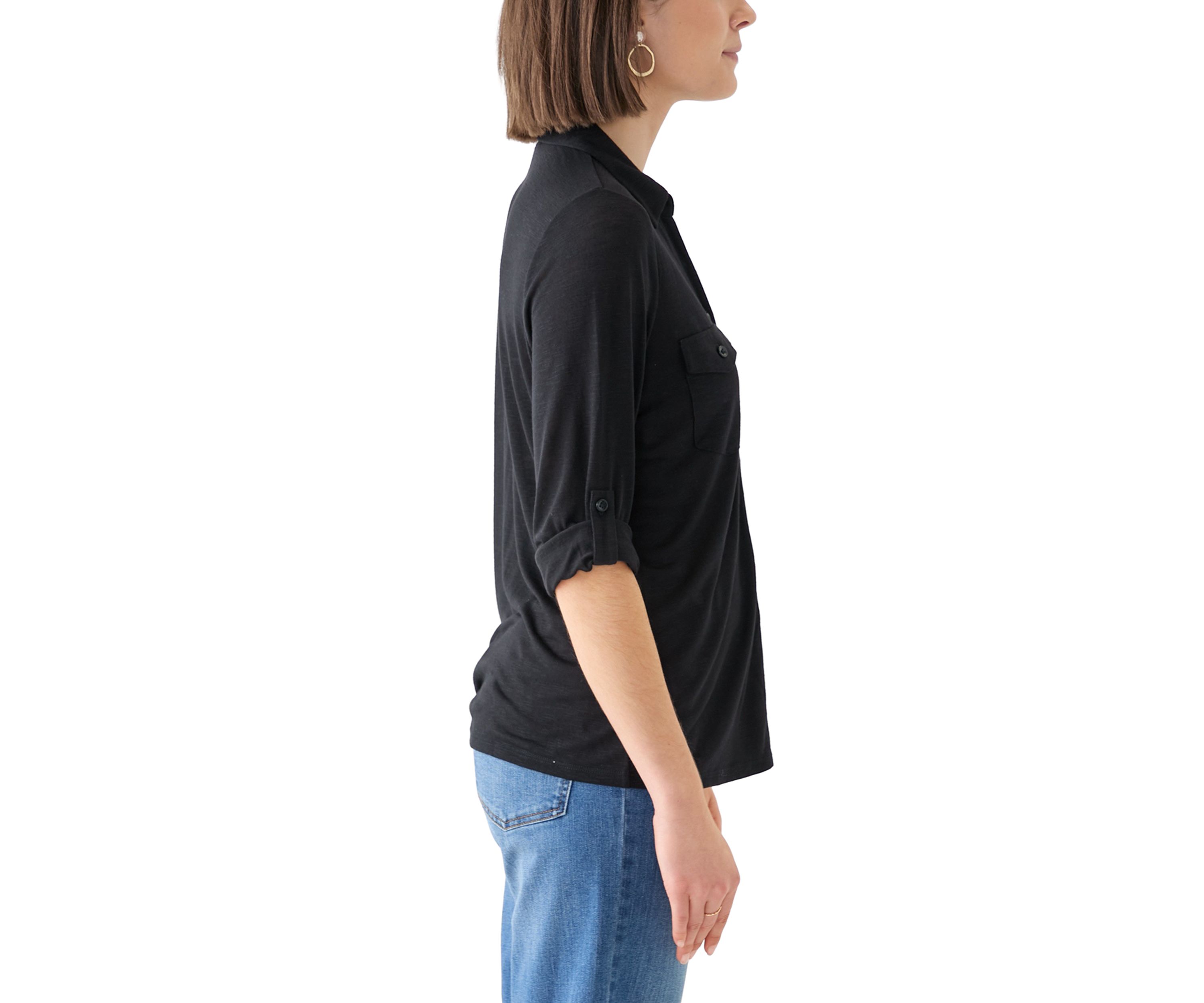 Womens 3/4 Sleeve Button Front Blouse