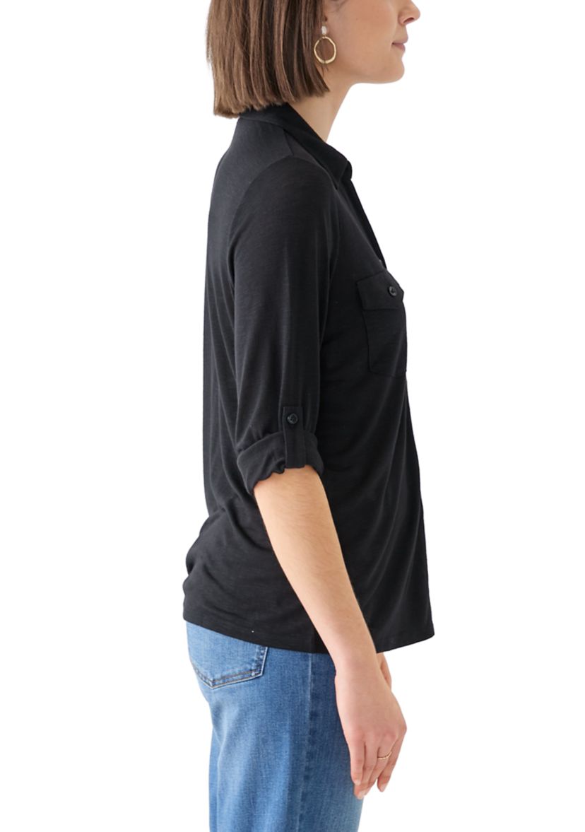 Womens 3/4 Sleeve Button Front Blouse