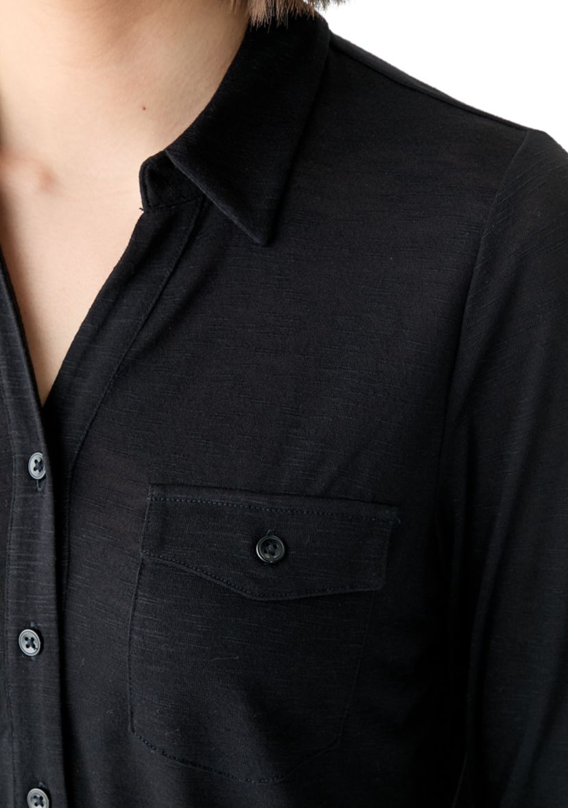 Womens 3/4 Sleeve Button Front Blouse