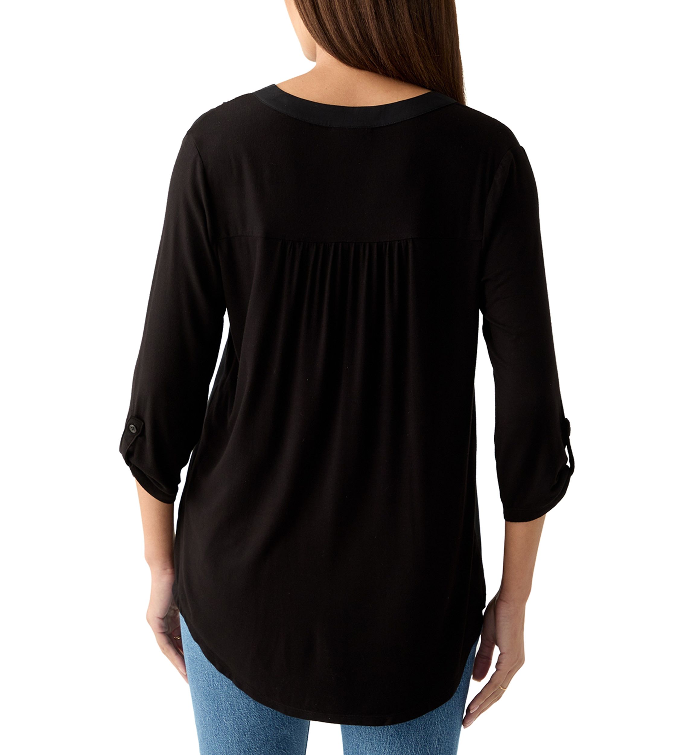 Womens Knit Woven V-Neck Top