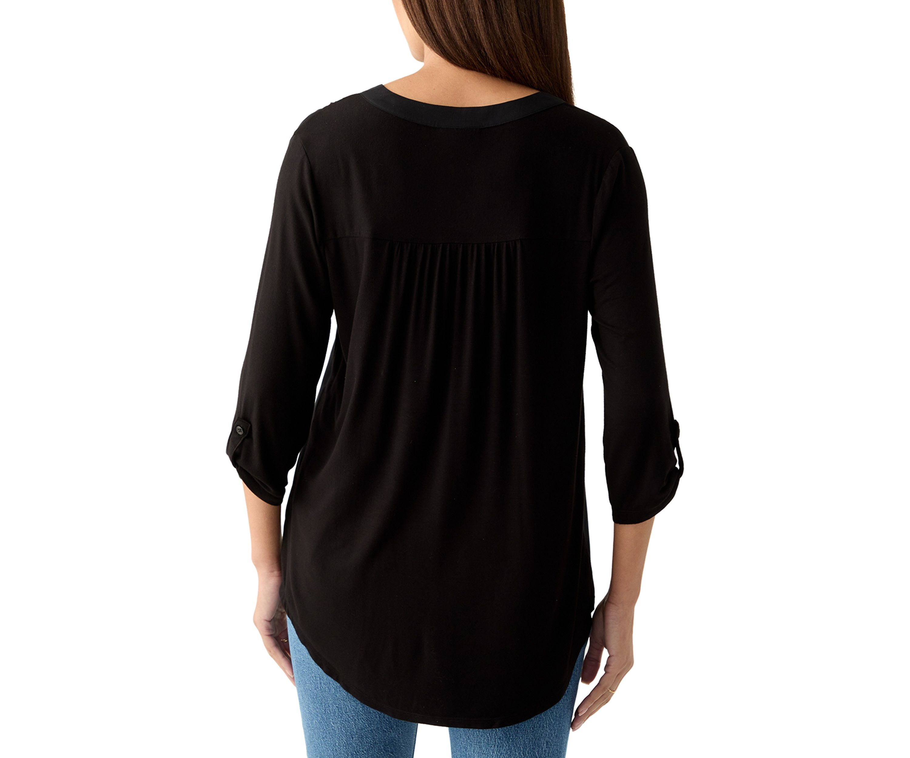 Womens Knit Woven V-Neck Top