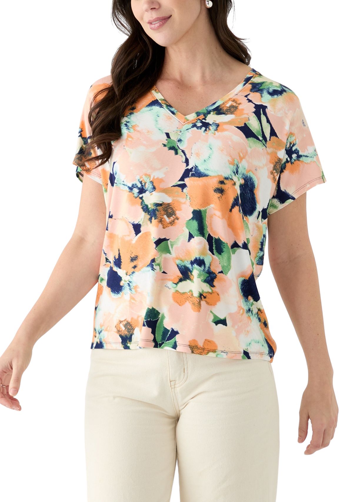 Womens Short Sleeve V-Neck Printed T-Shirt