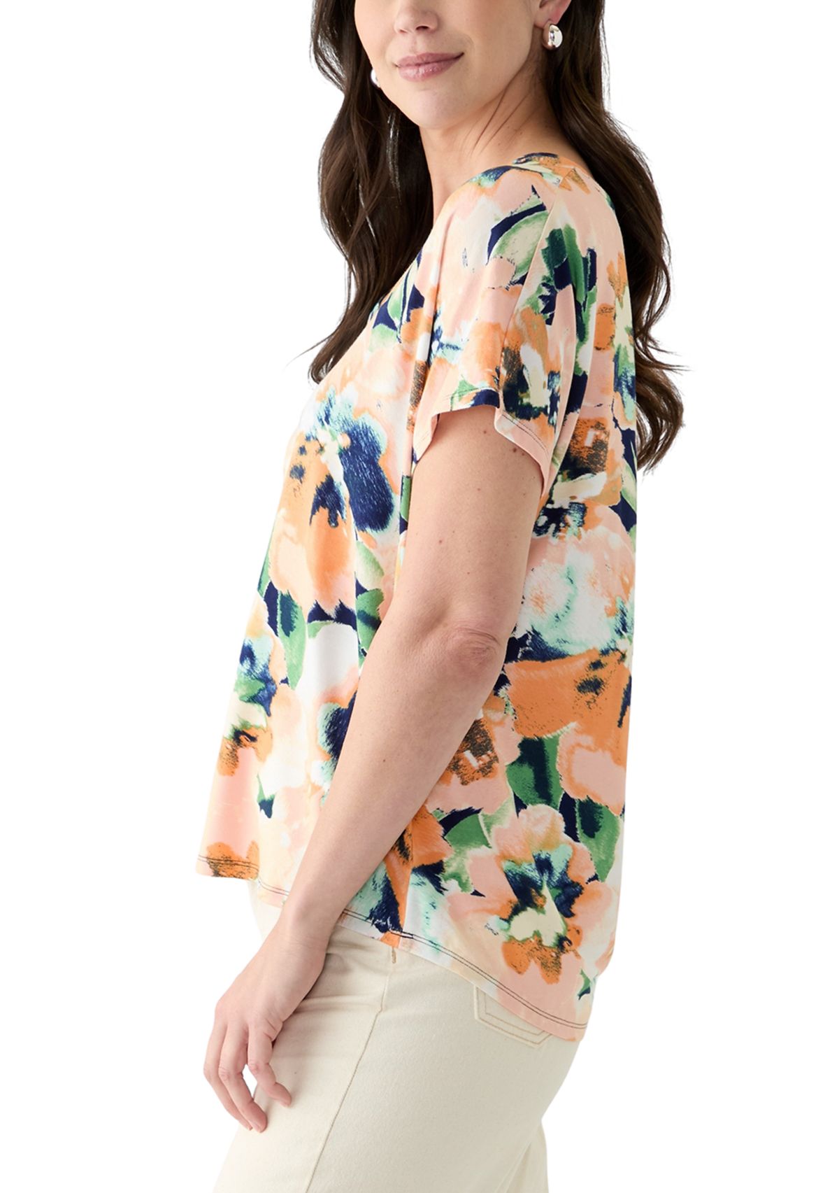 Womens Short Sleeve V-Neck Printed T-Shirt