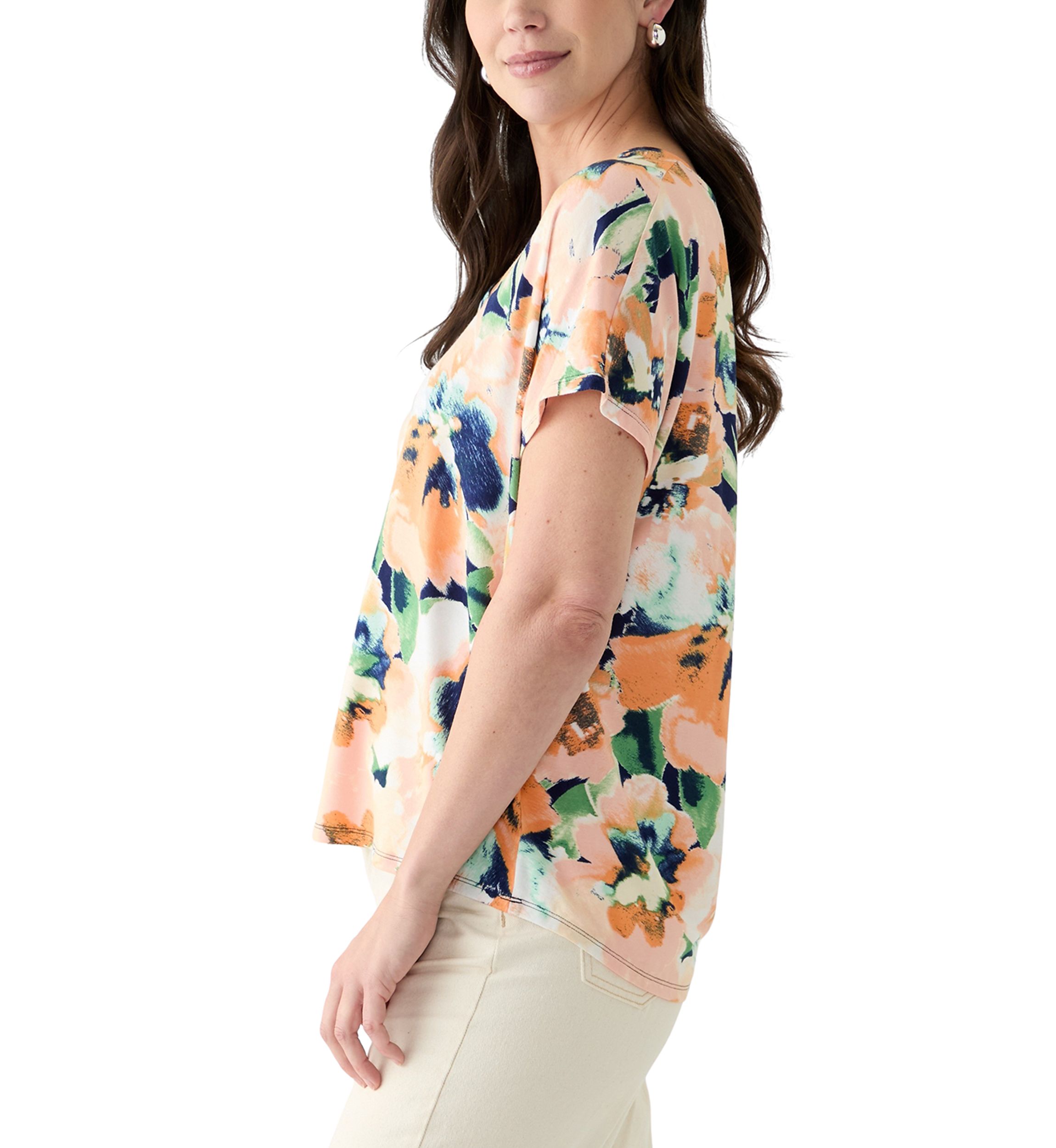 Womens Short Sleeve V-Neck Printed T-Shirt