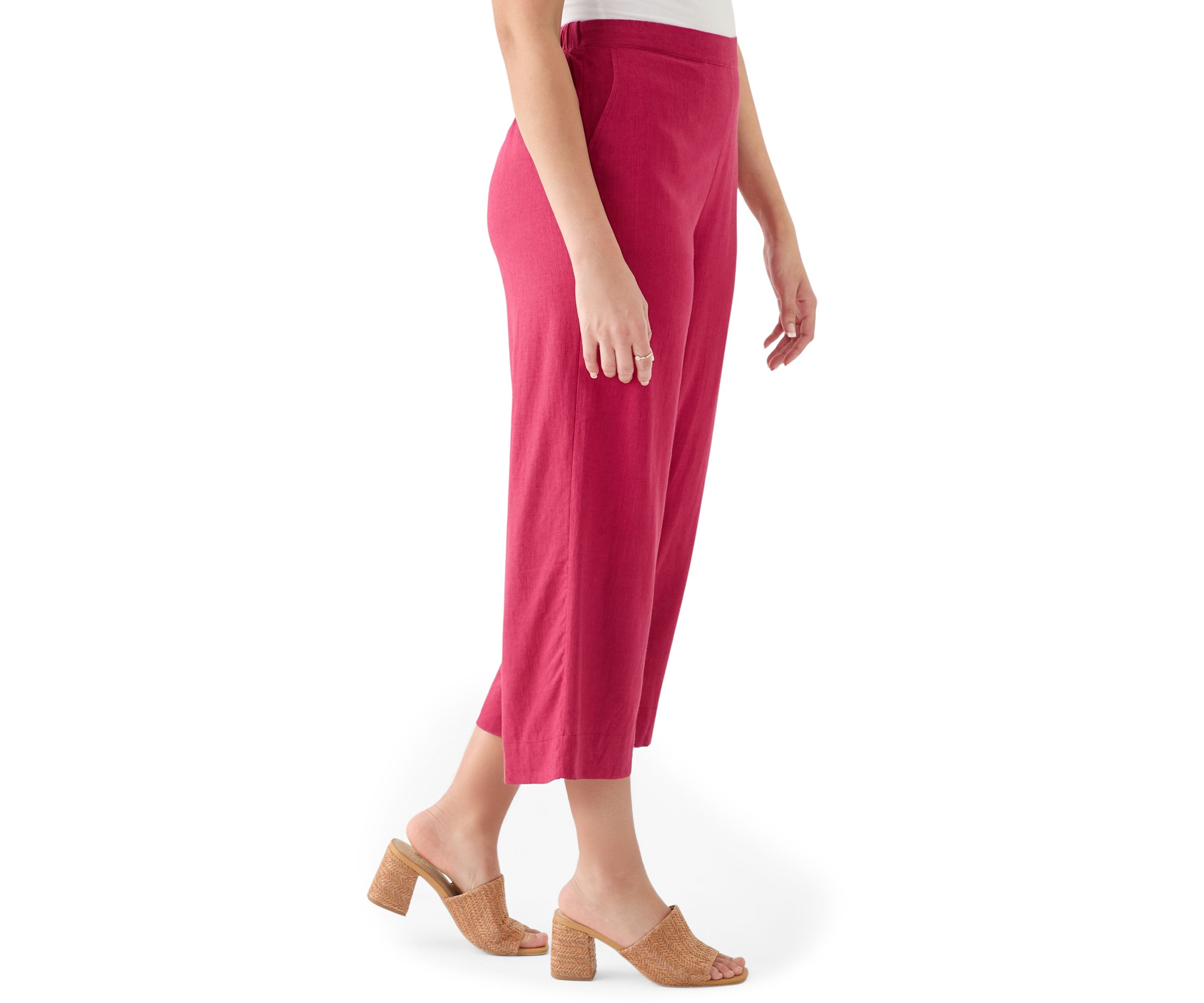 Womens Pull On Linen Crop Pants