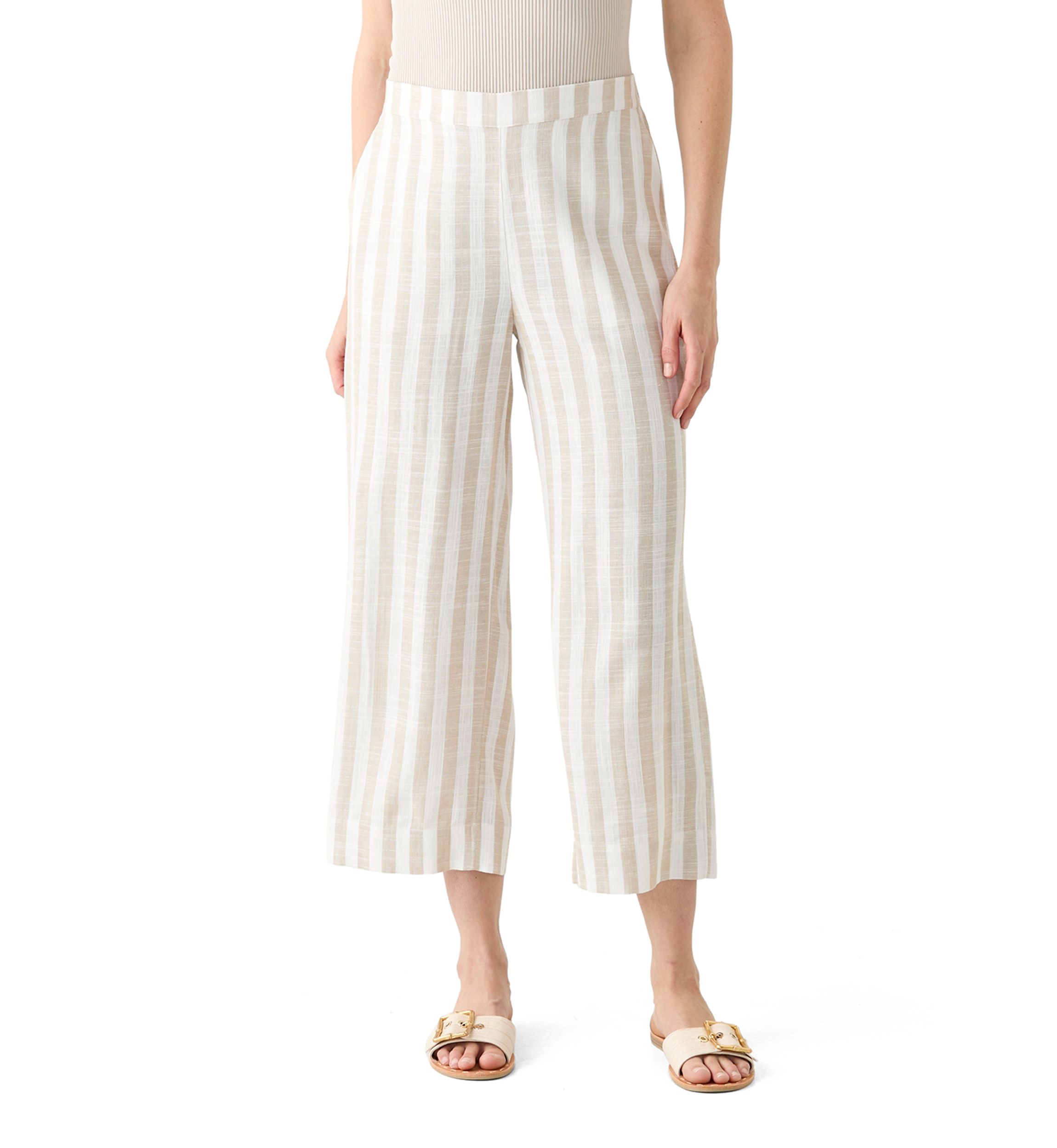 Womens Pull On Linen Crop Pants