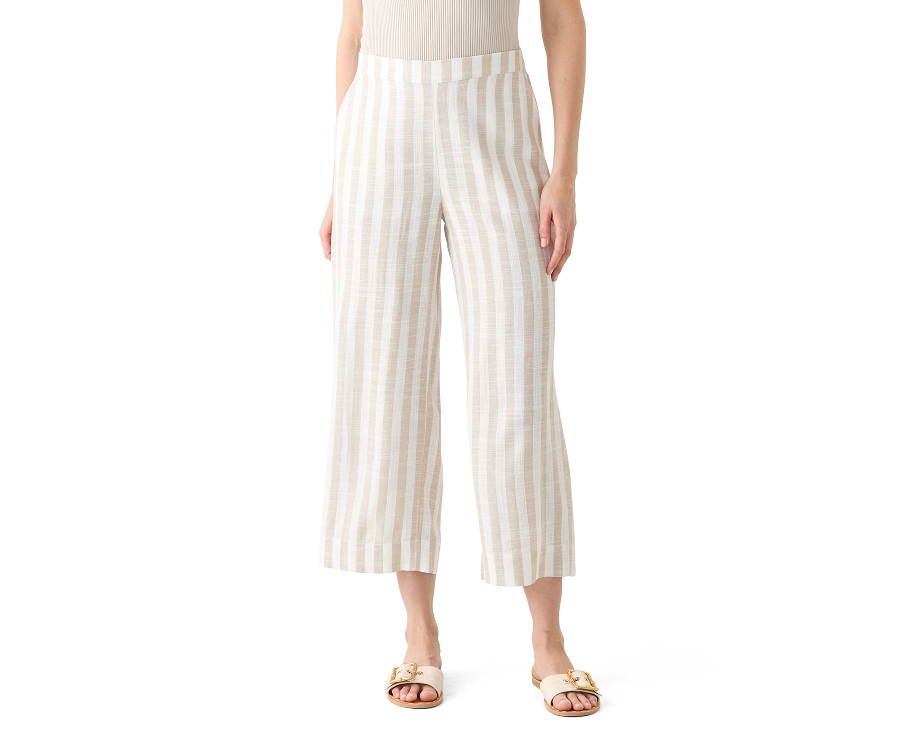 Womens Pull On Linen Crop Pants