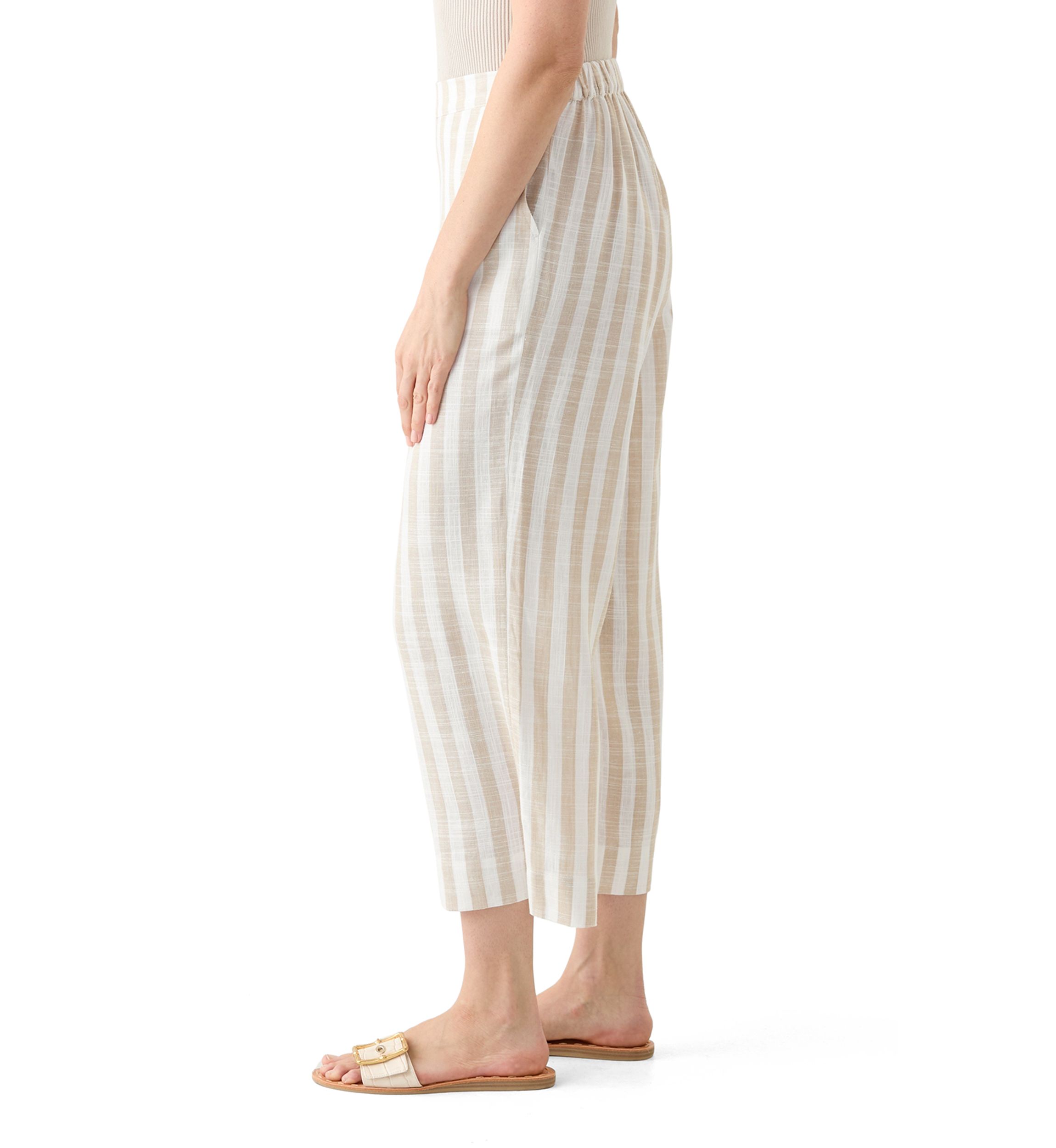 Womens Pull On Linen Crop Pants