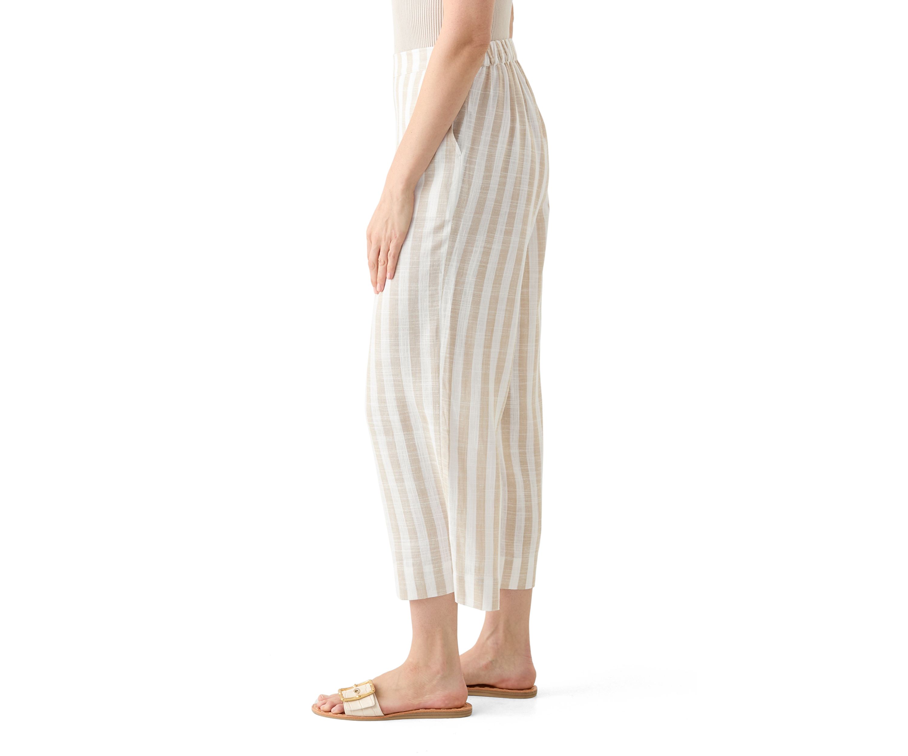 Womens Pull On Linen Crop Pants