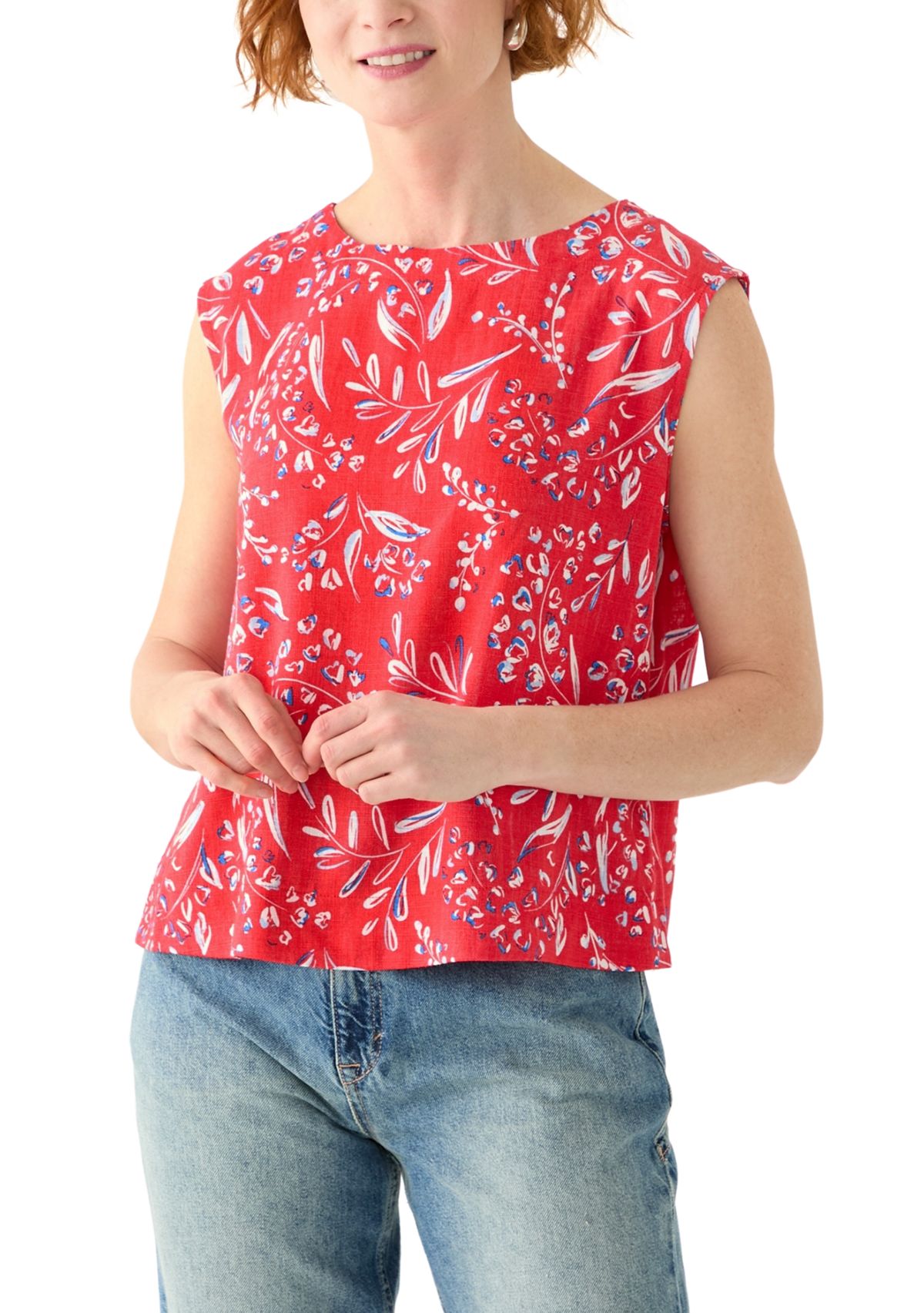 Womens Button Back Cropped Printed Blouse