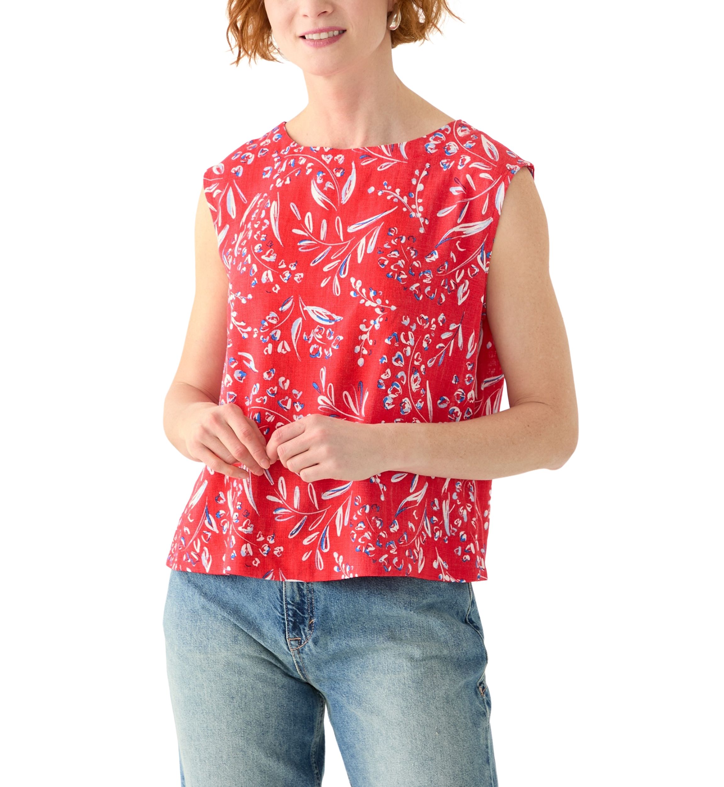 Womens Button Back Cropped Printed Blouse