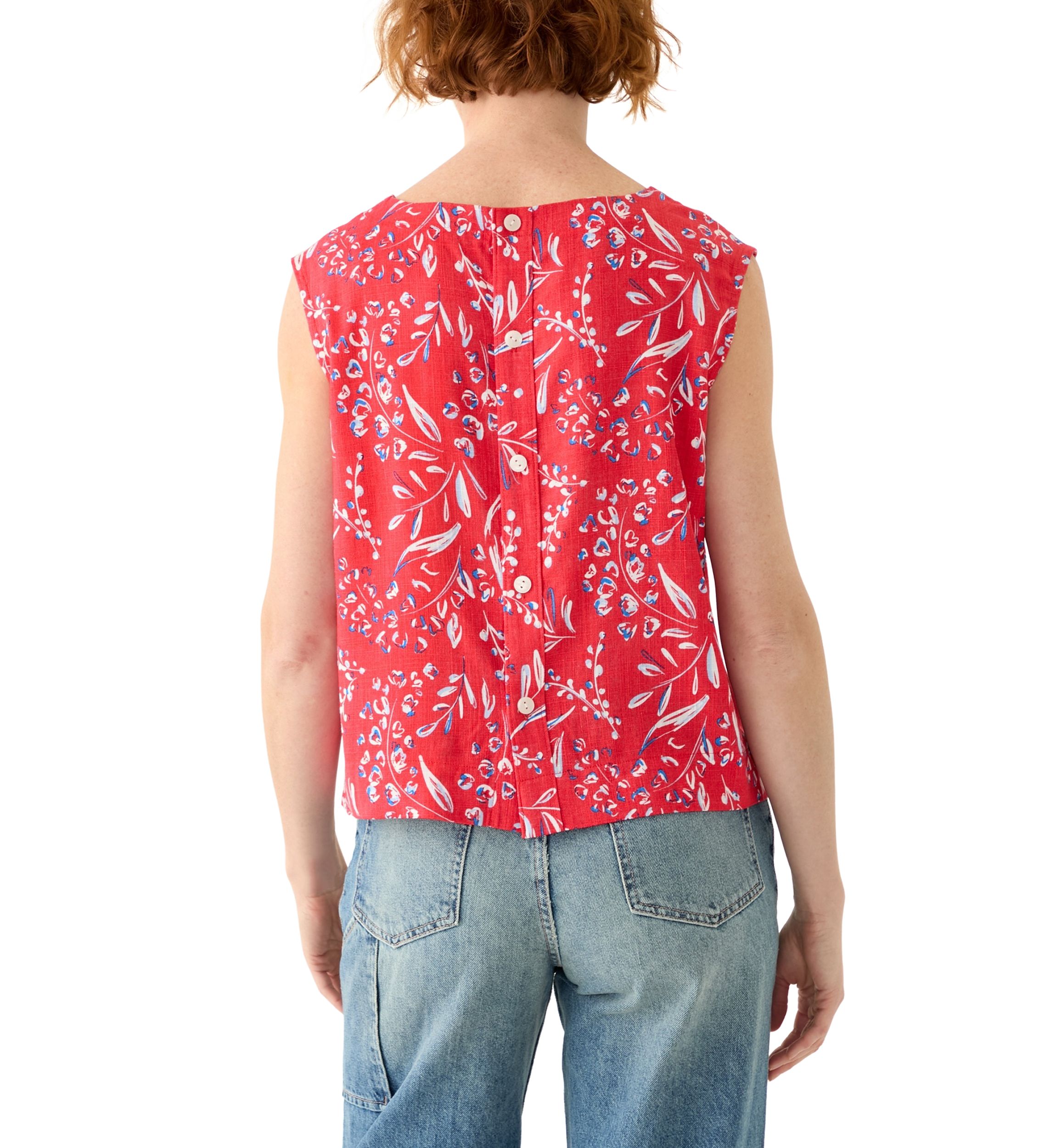 Womens Button Back Cropped Printed Blouse