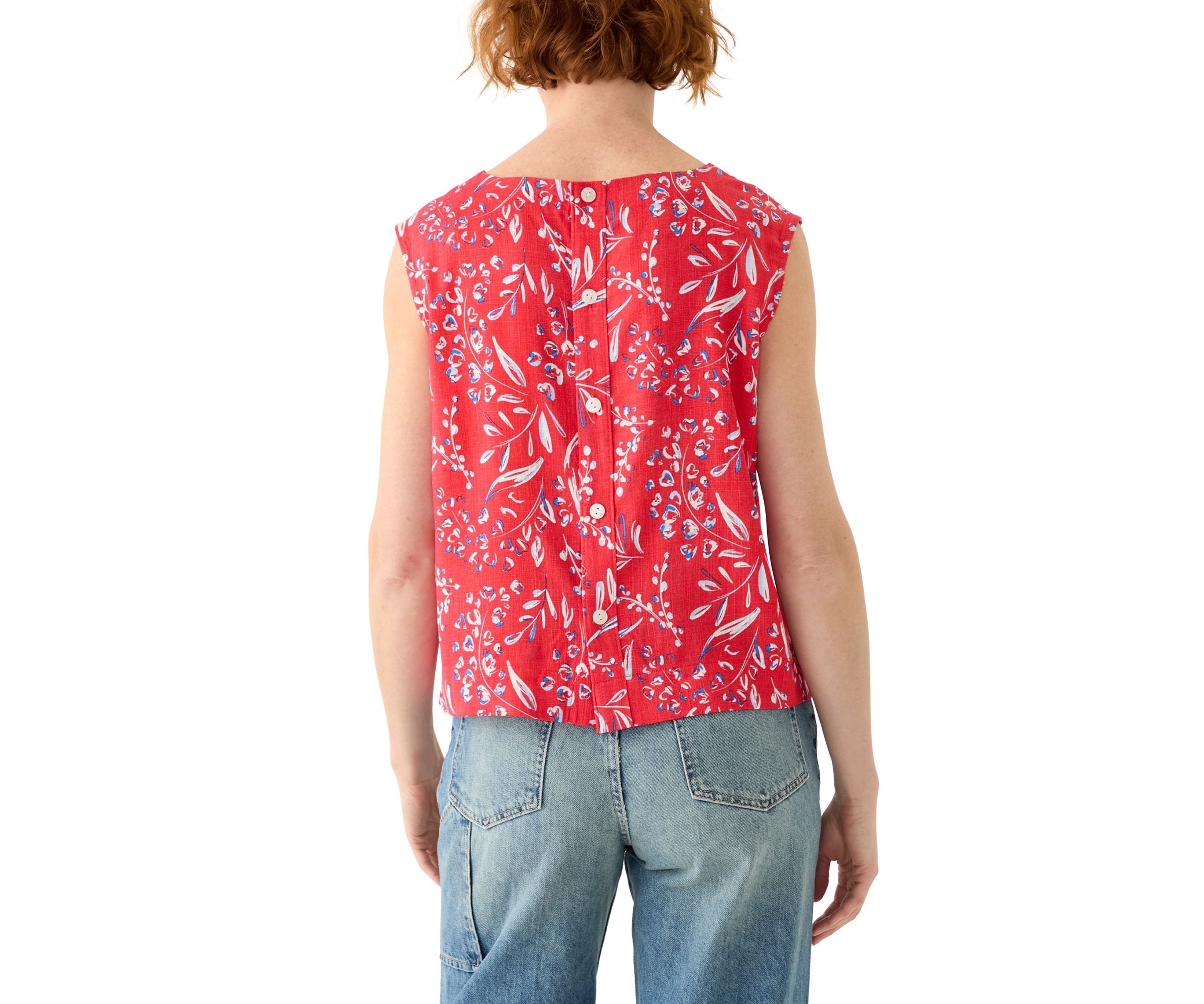 Womens Button Back Cropped Printed Blouse