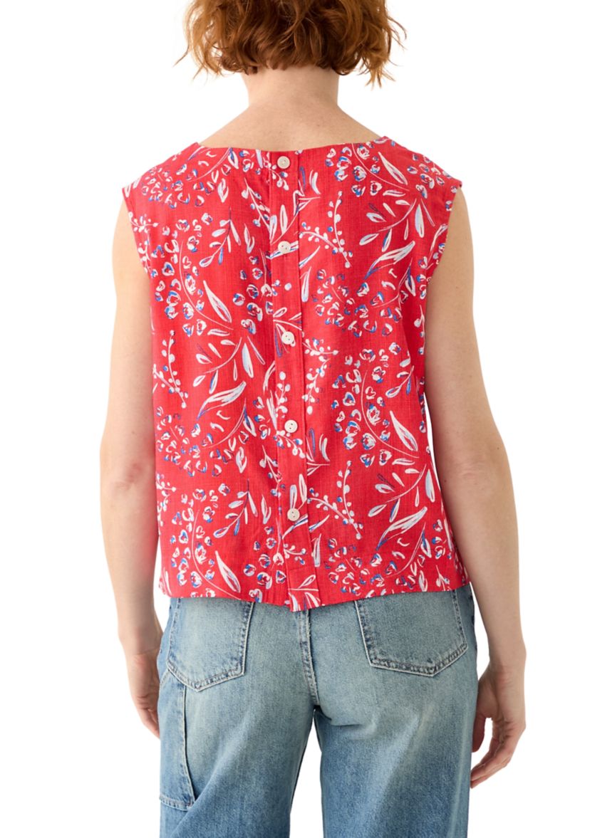 Womens Button Back Cropped Printed Blouse