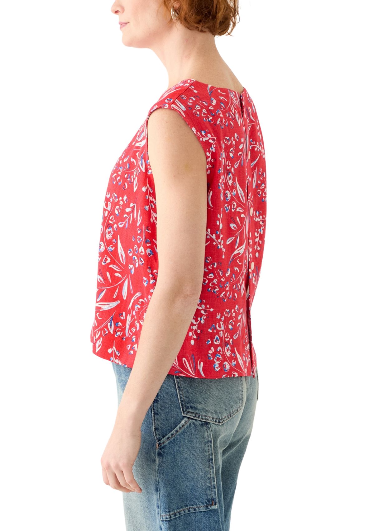 Womens Button Back Cropped Printed Blouse