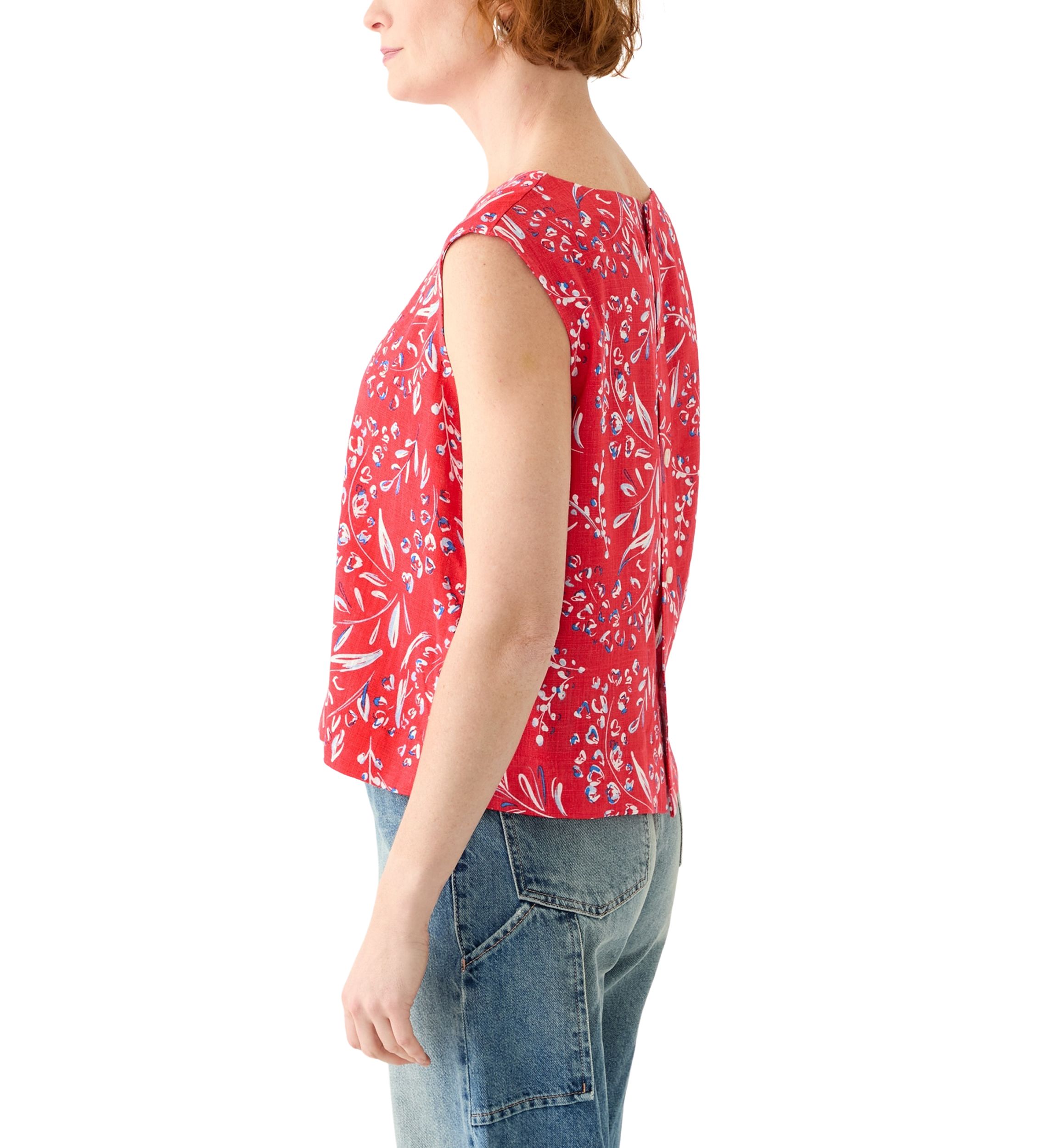 Womens Button Back Cropped Printed Blouse