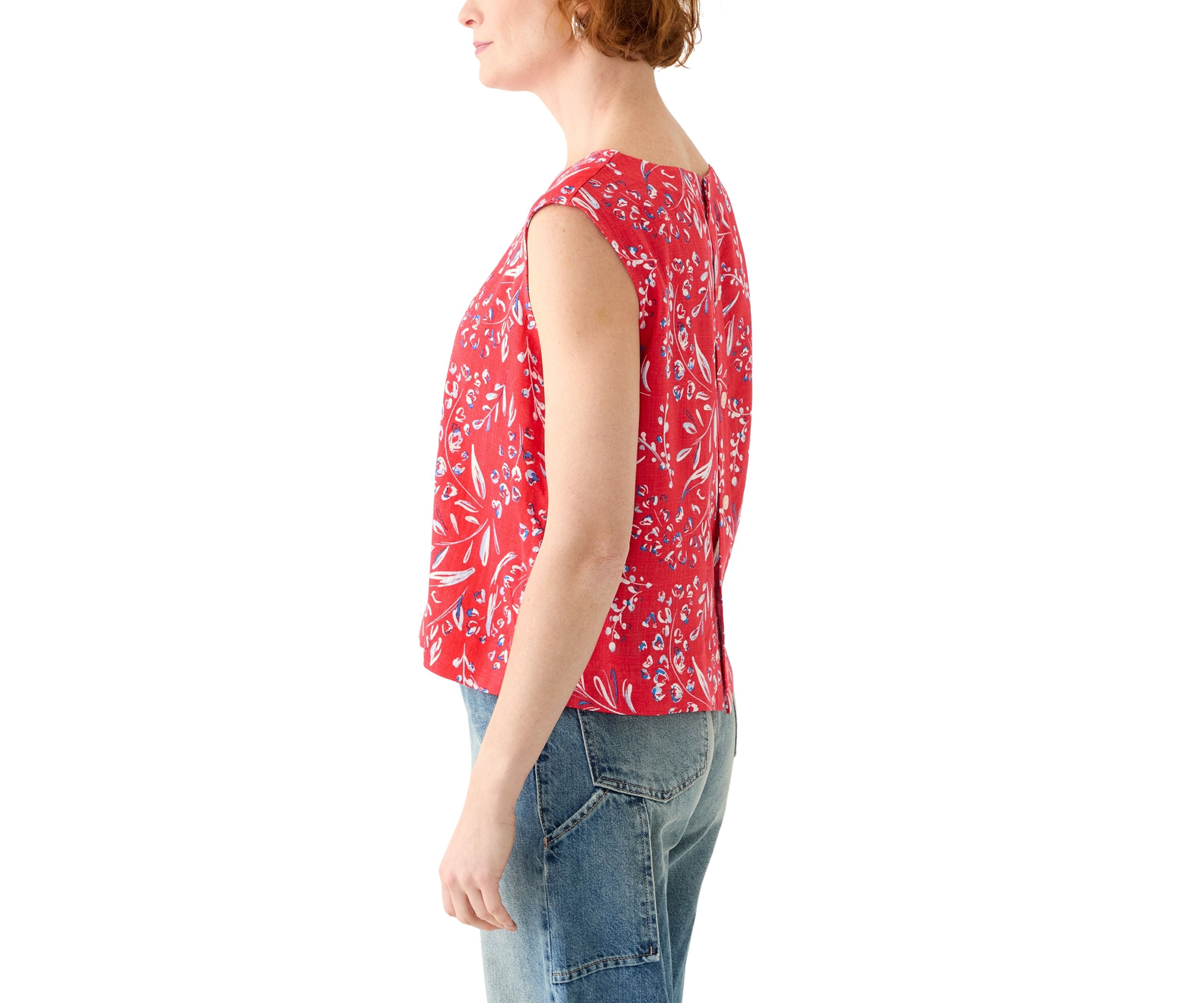 Womens Button Back Cropped Printed Blouse
