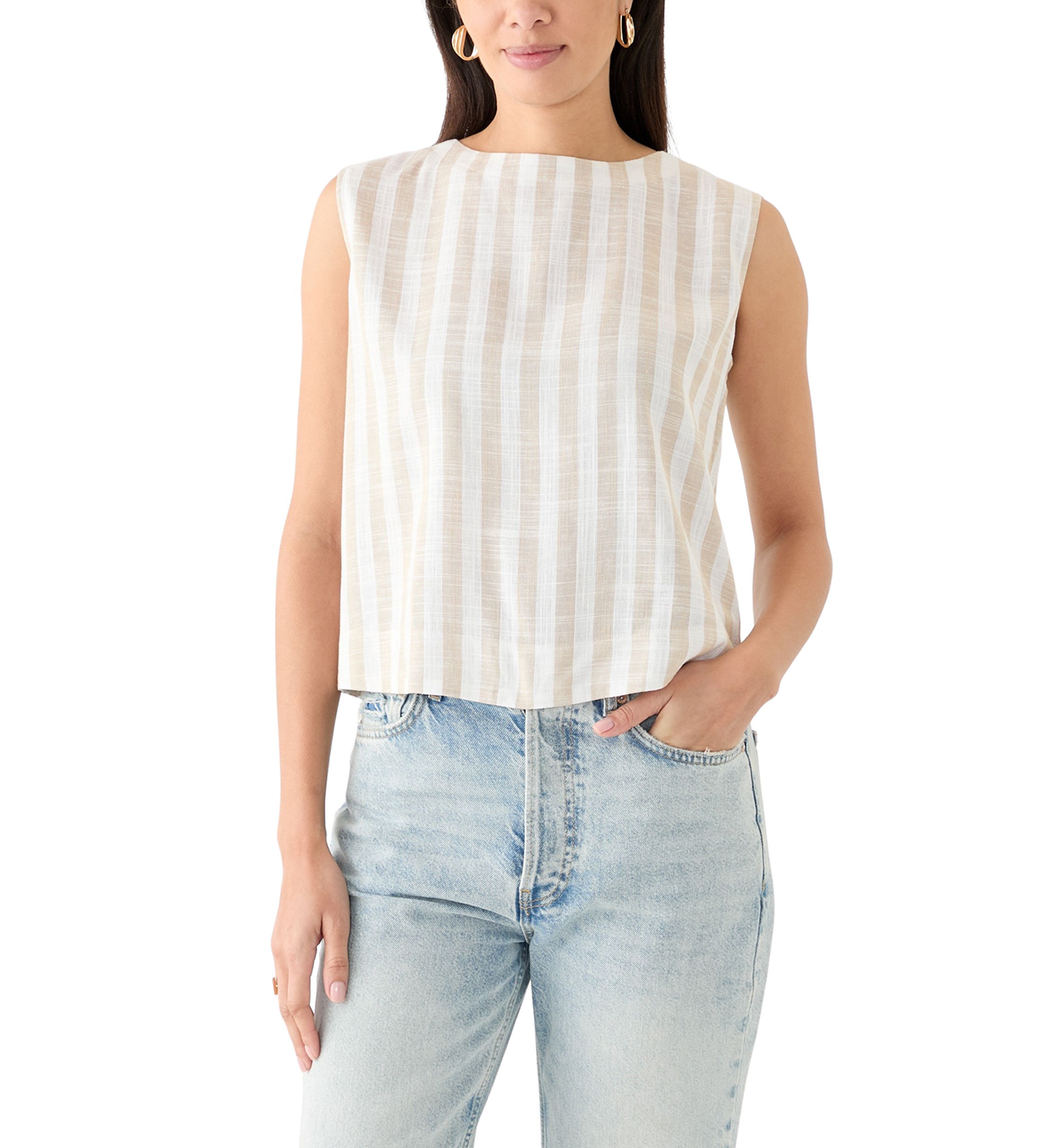 Womens Sleeveless Cropped Yarn Dyed Top
