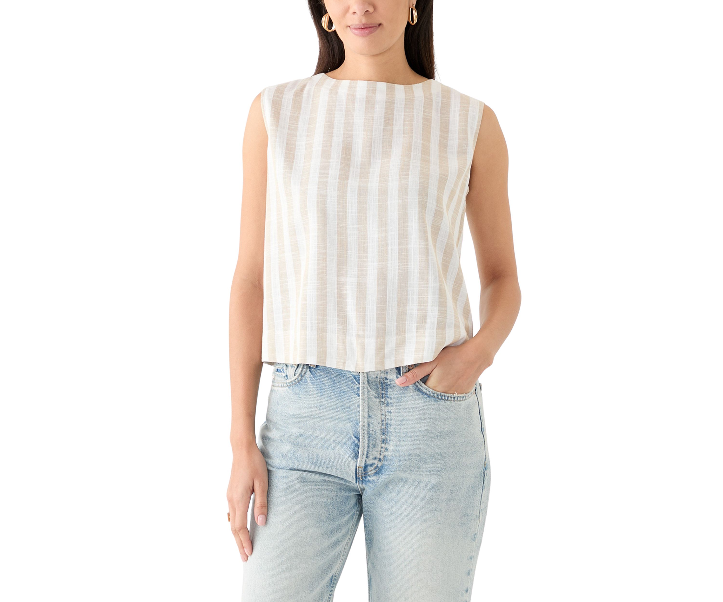 Womens Sleeveless Cropped Yarn Dyed Top