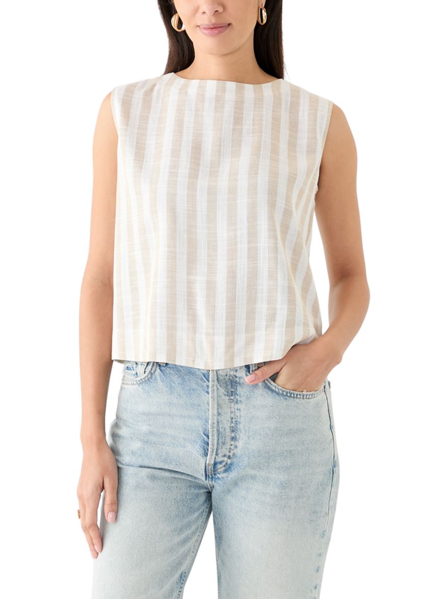 Womens Sleeveless Cropped Yarn Dyed Top