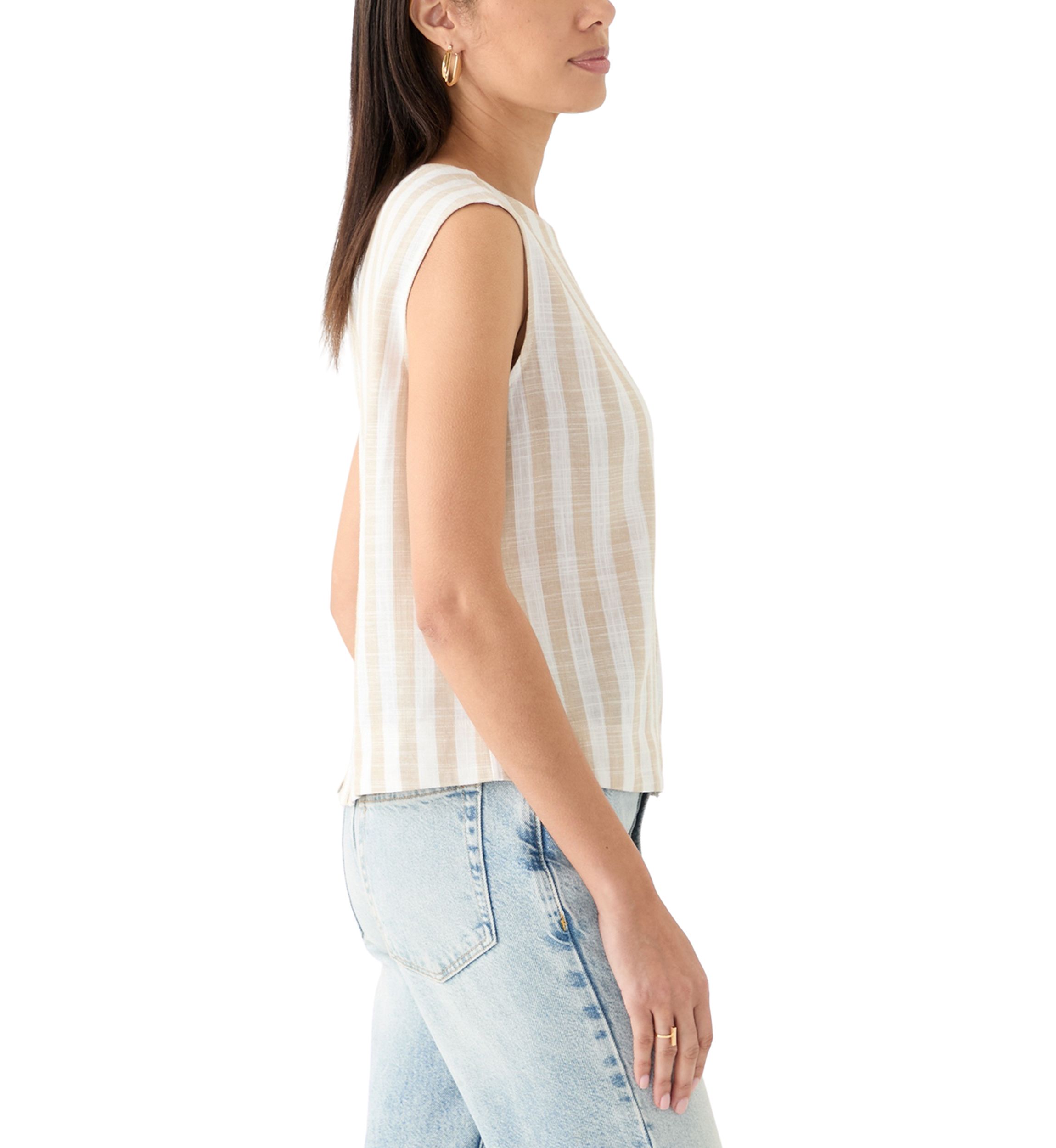 Womens Sleeveless Cropped Yarn Dyed Top