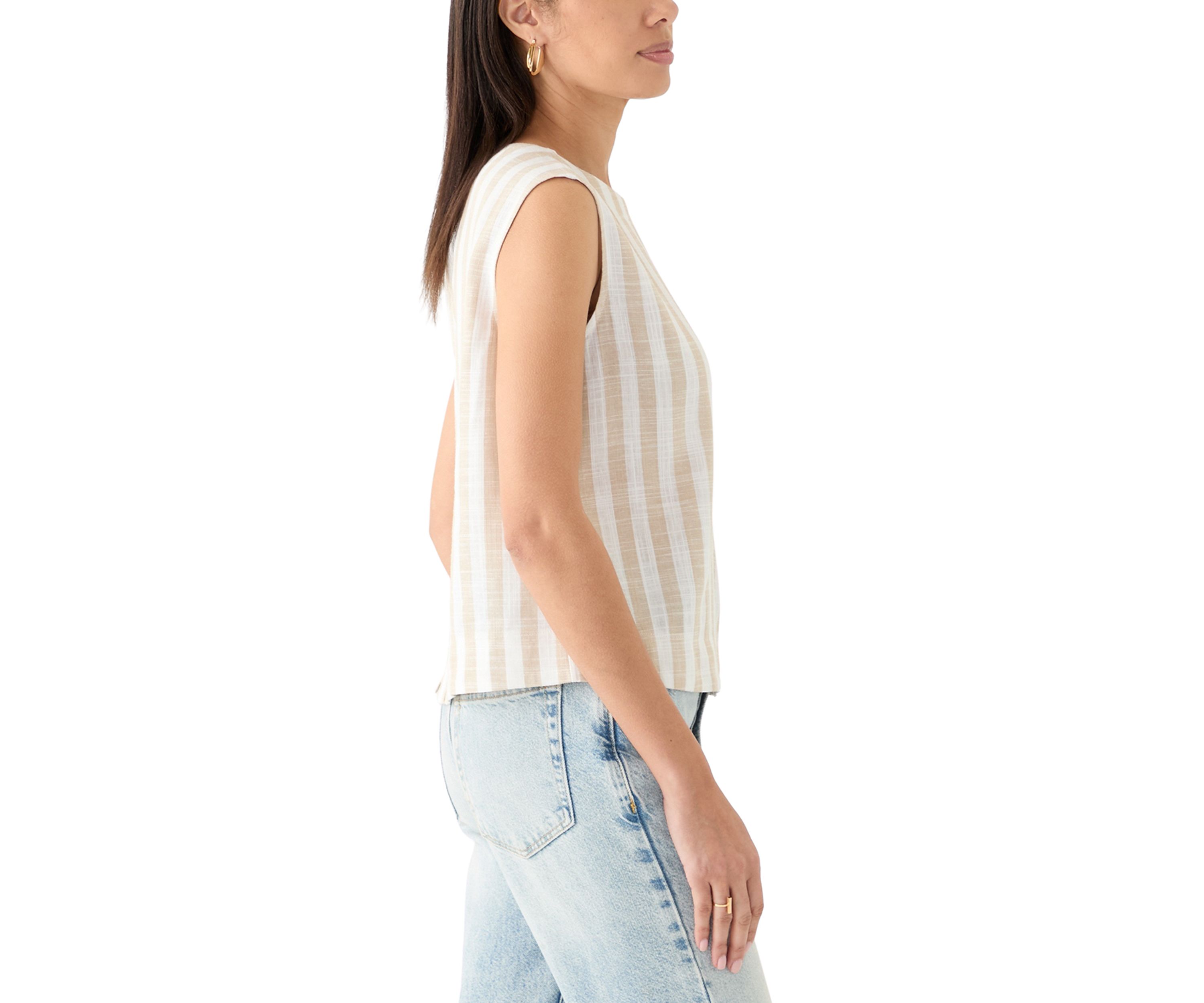 Womens Sleeveless Cropped Yarn Dyed Top