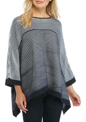 New Directions® Petite Striped Poncho Sweater | belk