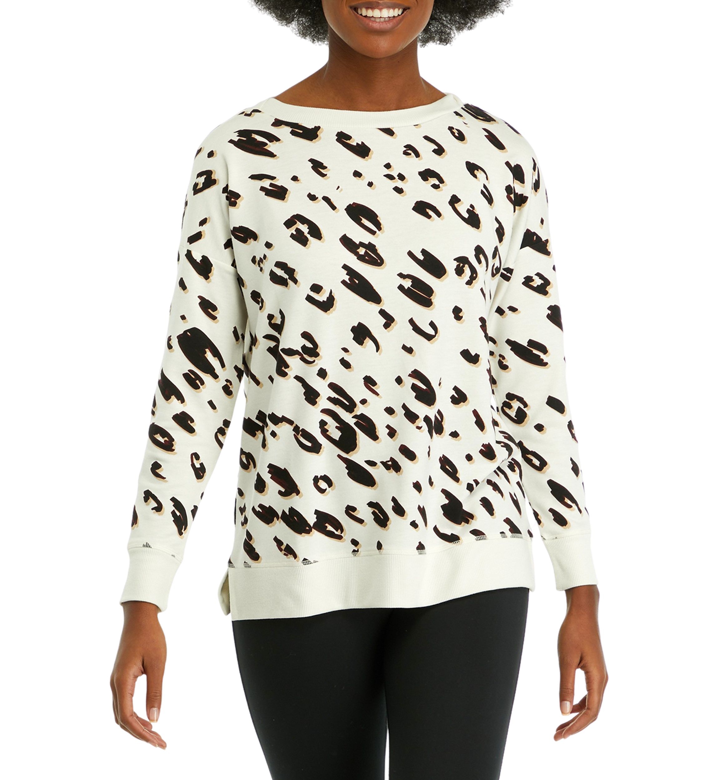 Petite Wide Neck Printed Pullover