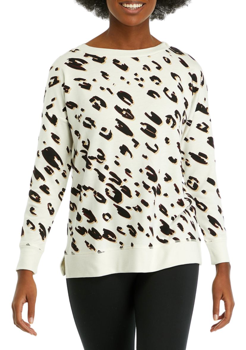 Petite Wide Neck Printed Pullover