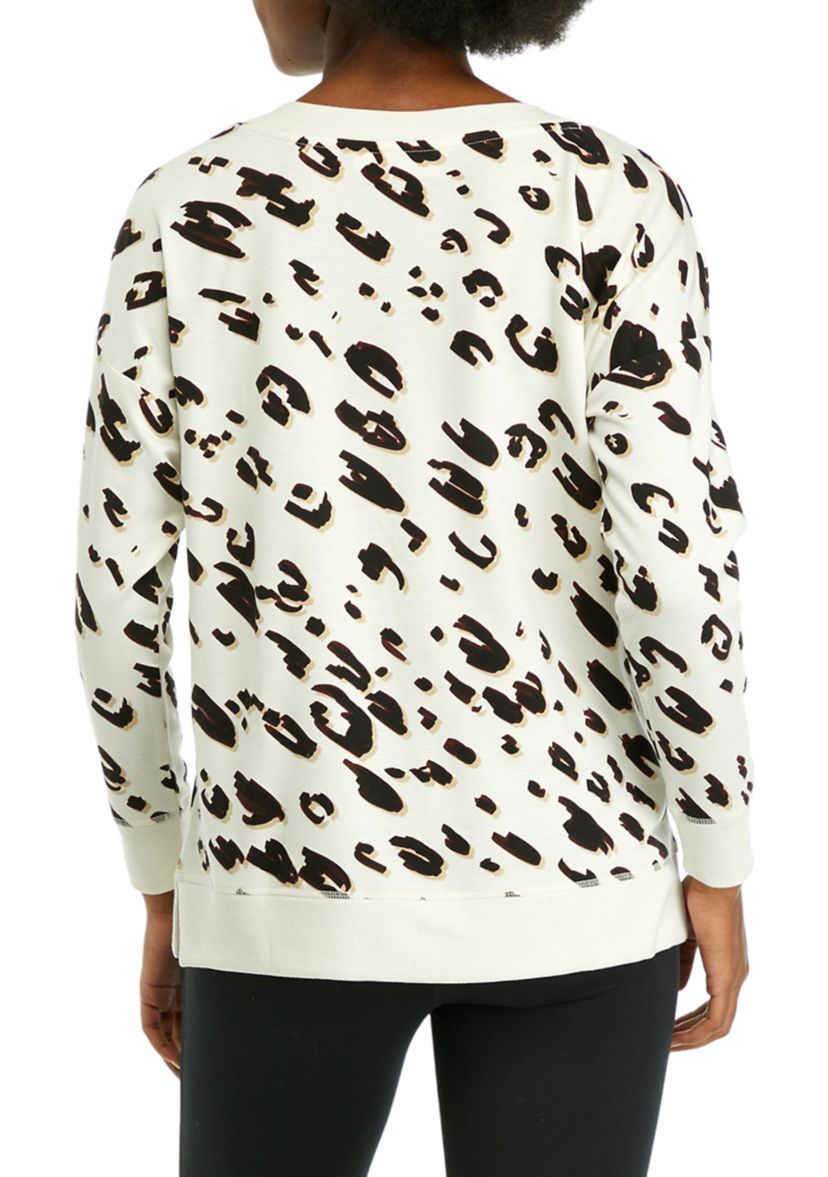 Petite Wide Neck Printed Pullover