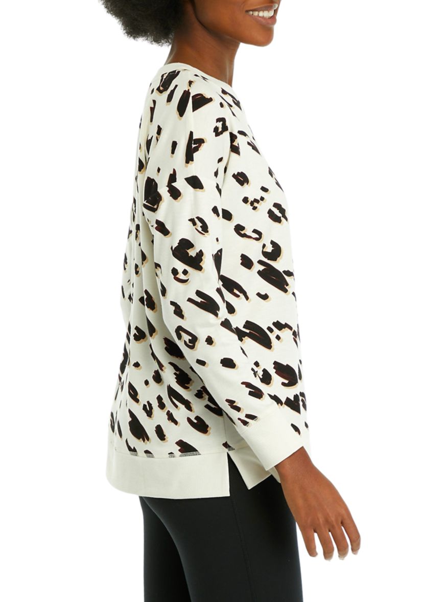 Petite Wide Neck Printed Pullover