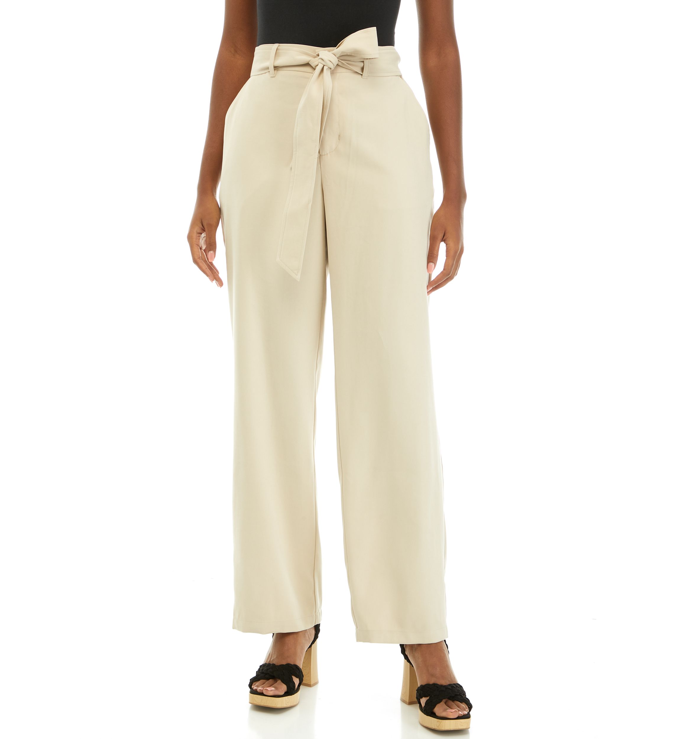 Petite High Rise Belted Wide Leg Pants