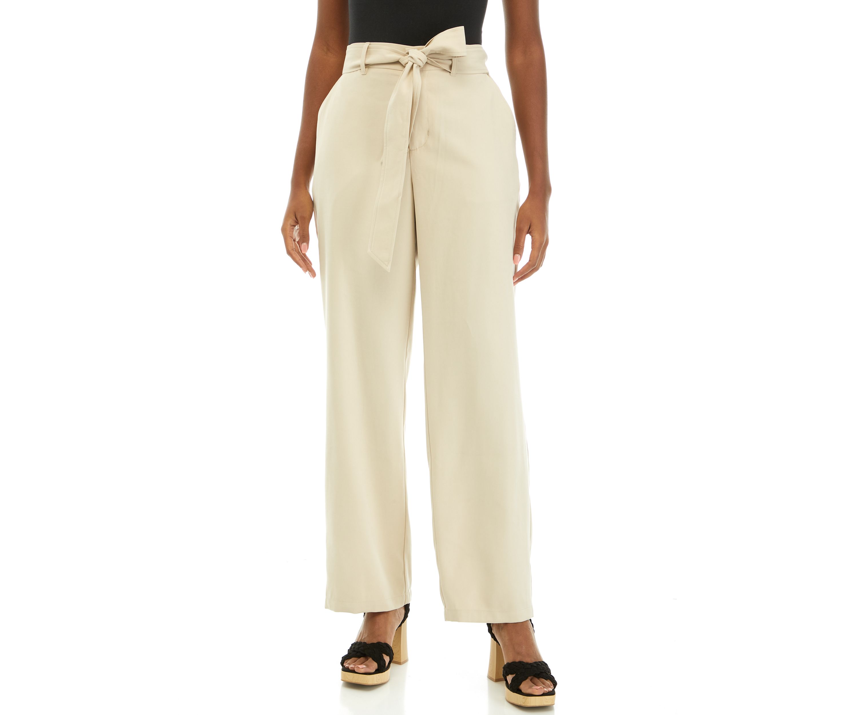 Petite High Rise Belted Wide Leg Pants