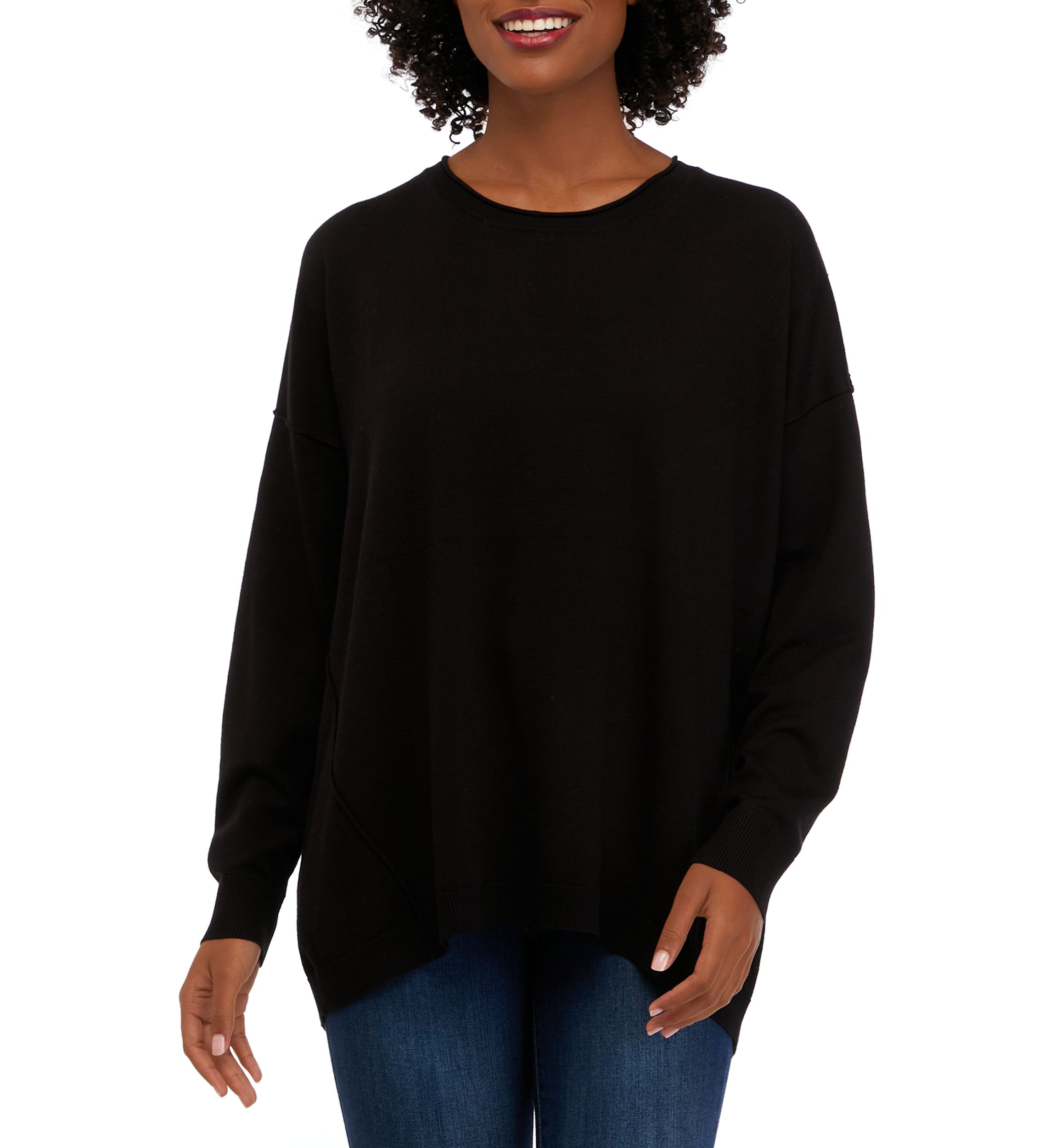 Petite Long Sleeve Crew Neck Pullover Sweater