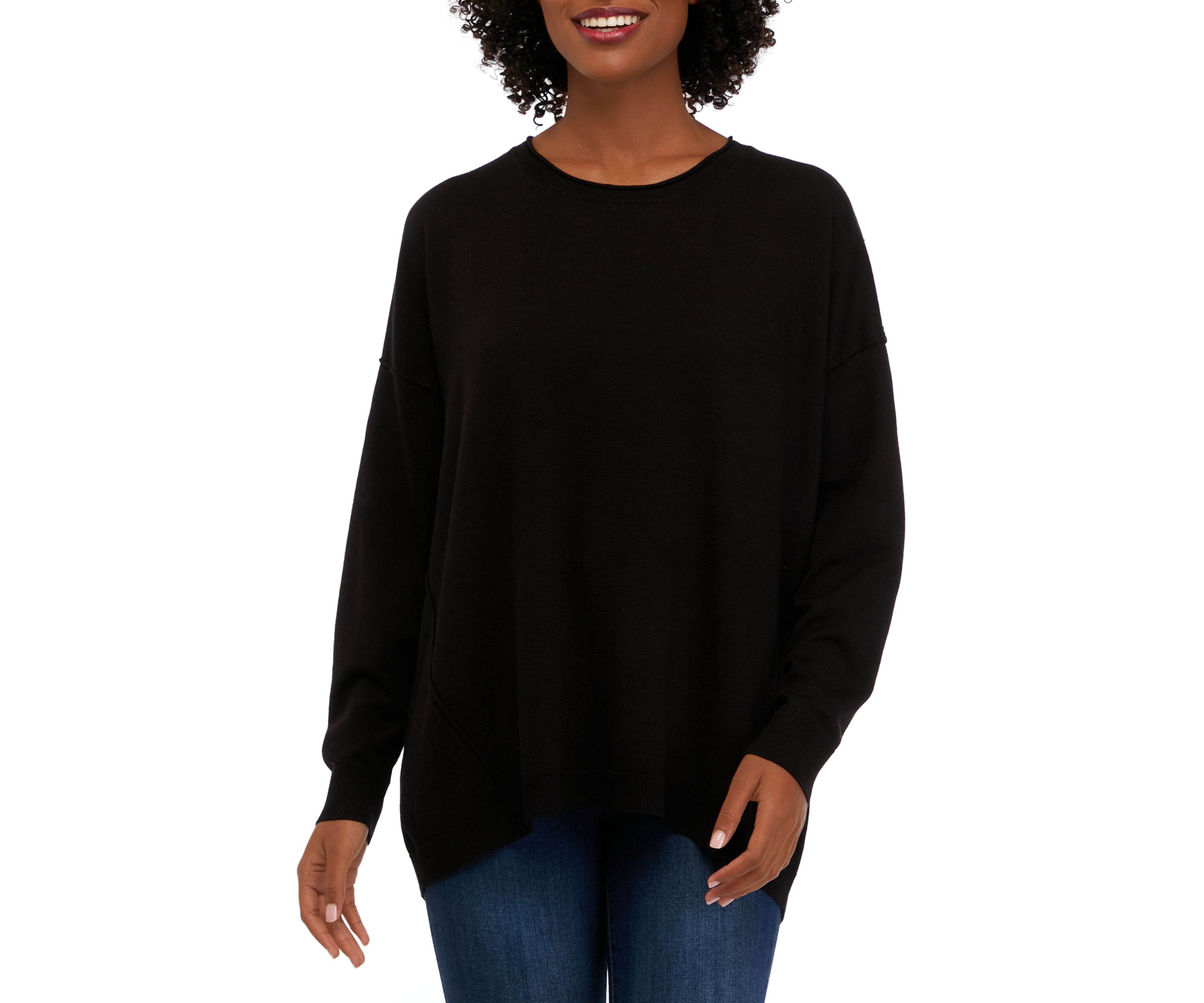 Petite Long Sleeve Crew Neck Pullover Sweater