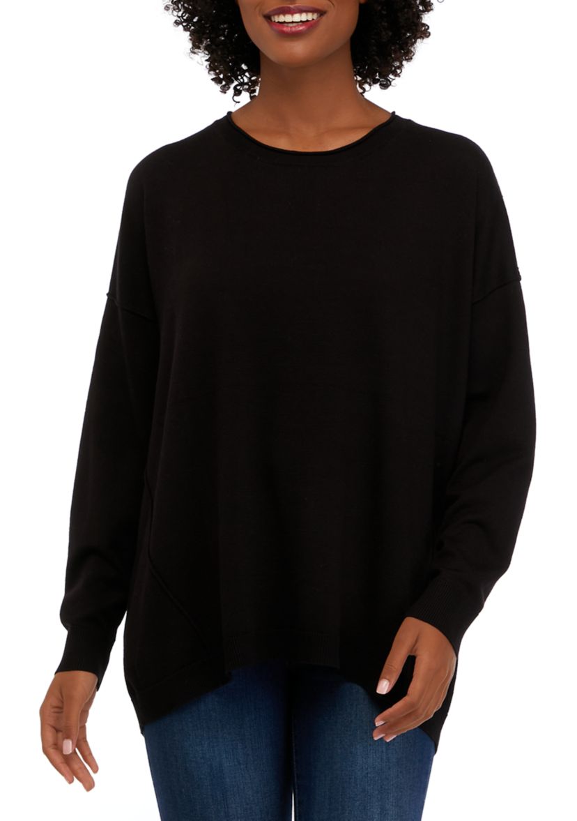 Petite Long Sleeve Crew Neck Pullover Sweater