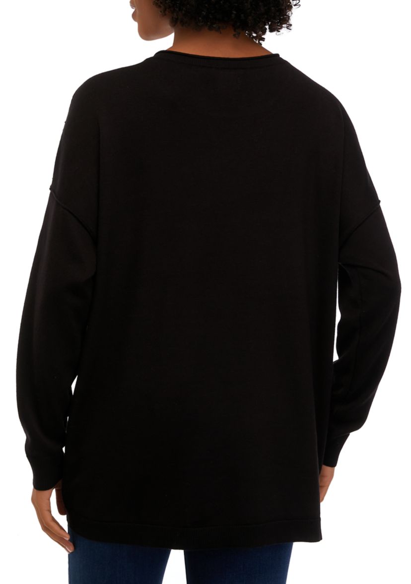Petite Long Sleeve Crew Neck Pullover Sweater