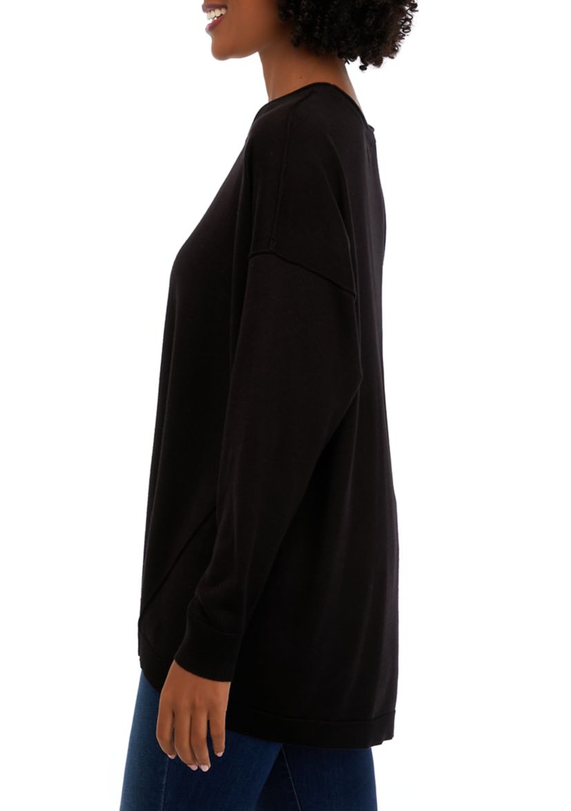 Petite Long Sleeve Crew Neck Pullover Sweater