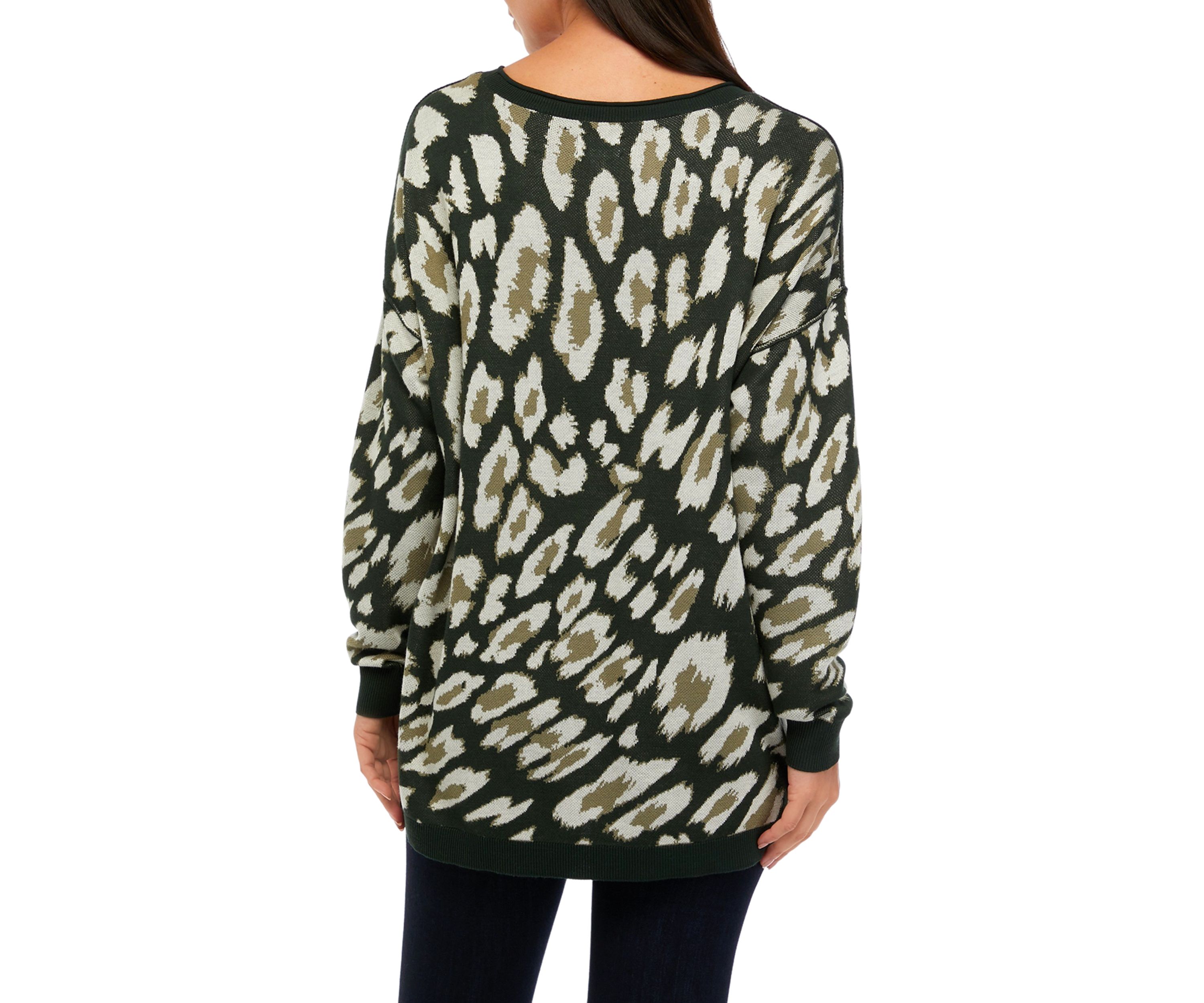 Petite Long Sleeve Crew Neck Pullover Jacquard Sweater