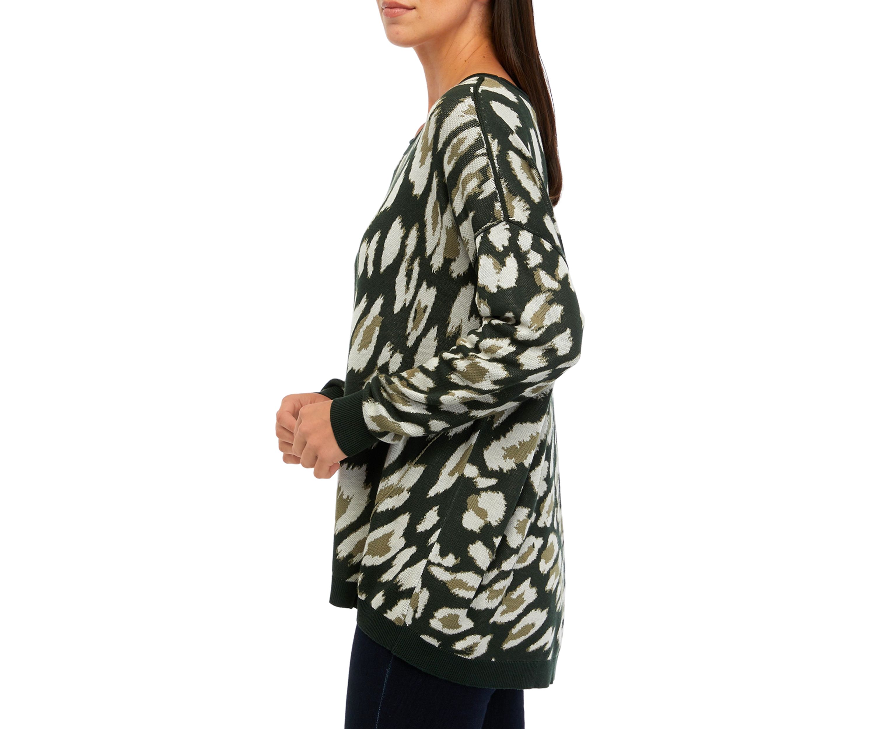 Petite Long Sleeve Crew Neck Pullover Jacquard Sweater