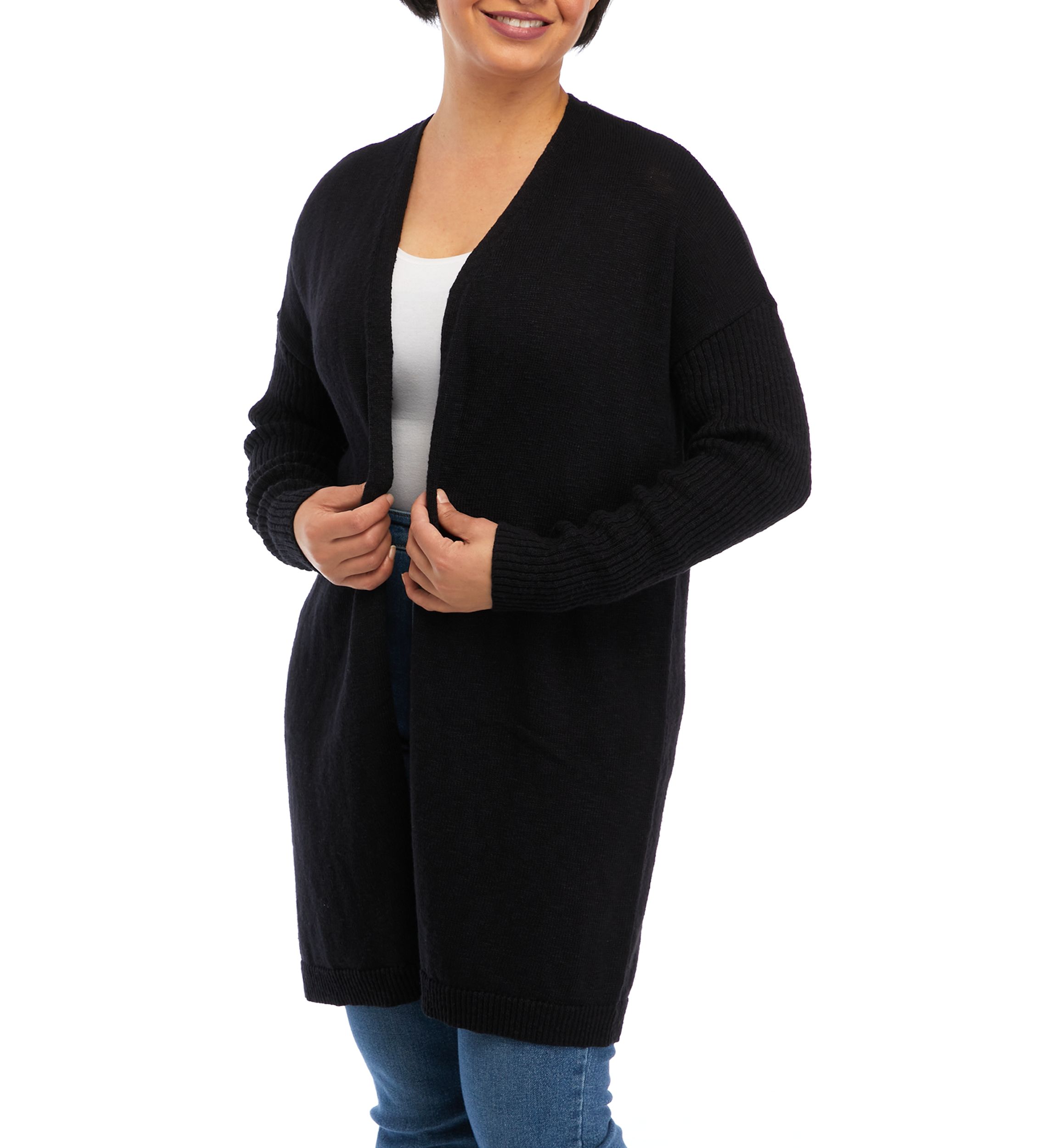 Petite Long Sleeve Drop Shoulder Solid Cardigan