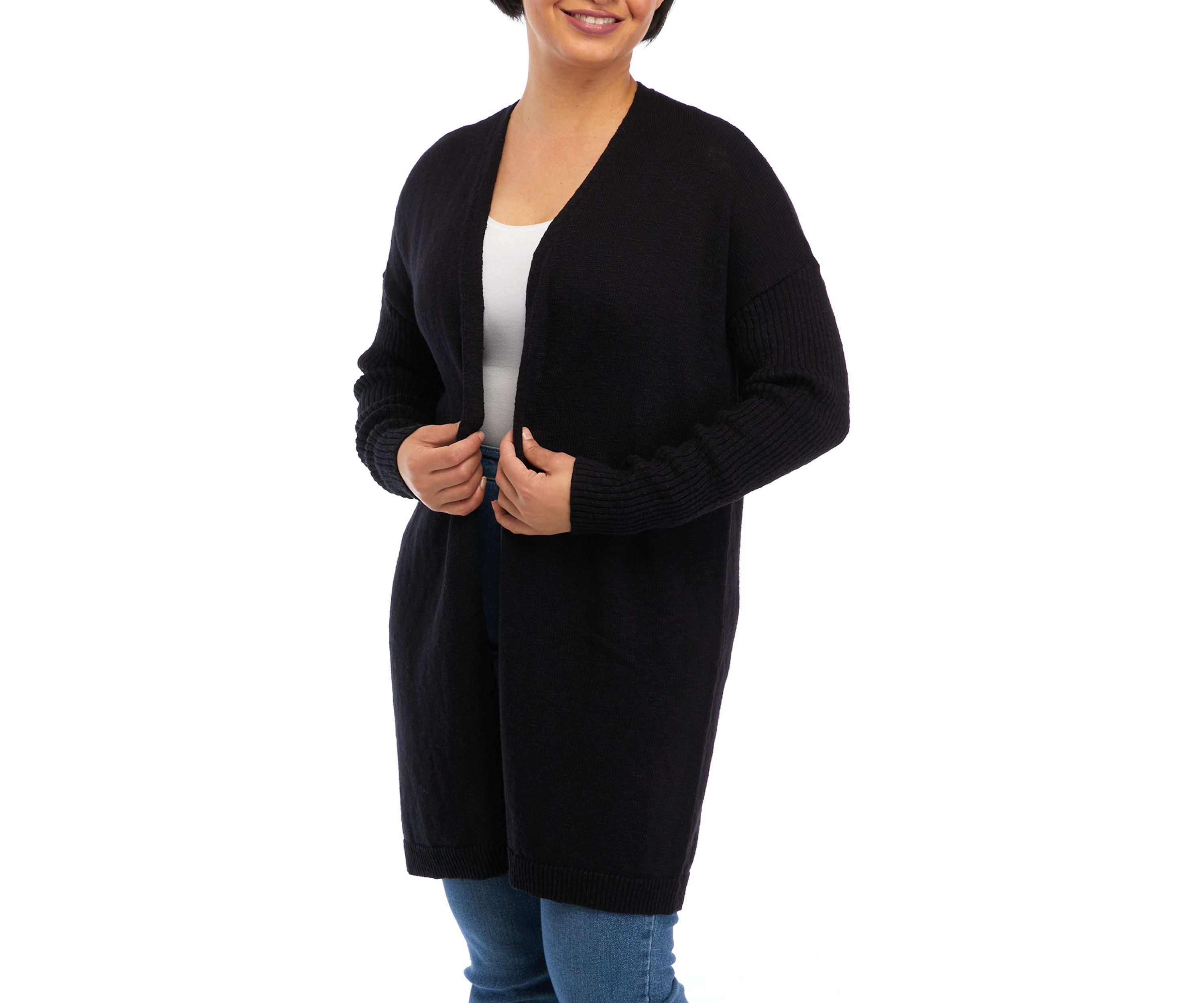 Petite Long Sleeve Drop Shoulder Solid Cardigan