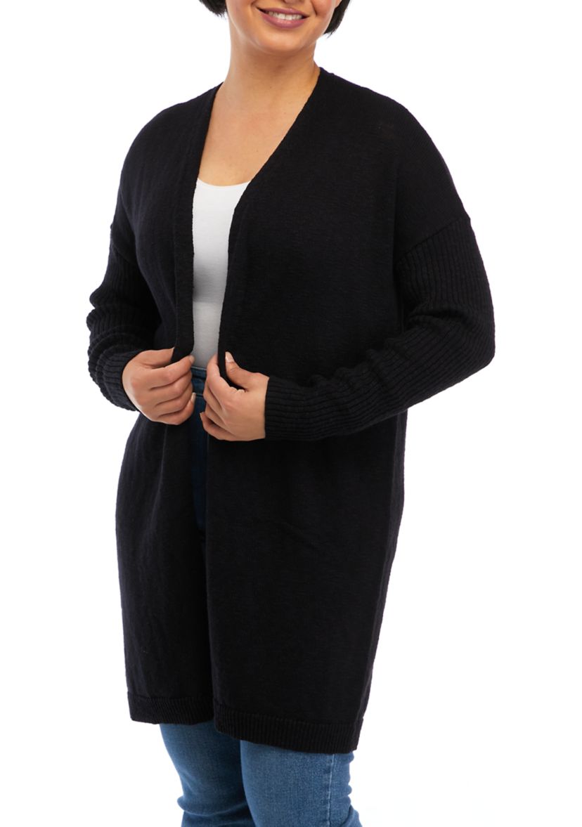 Petite Long Sleeve Drop Shoulder Solid Cardigan